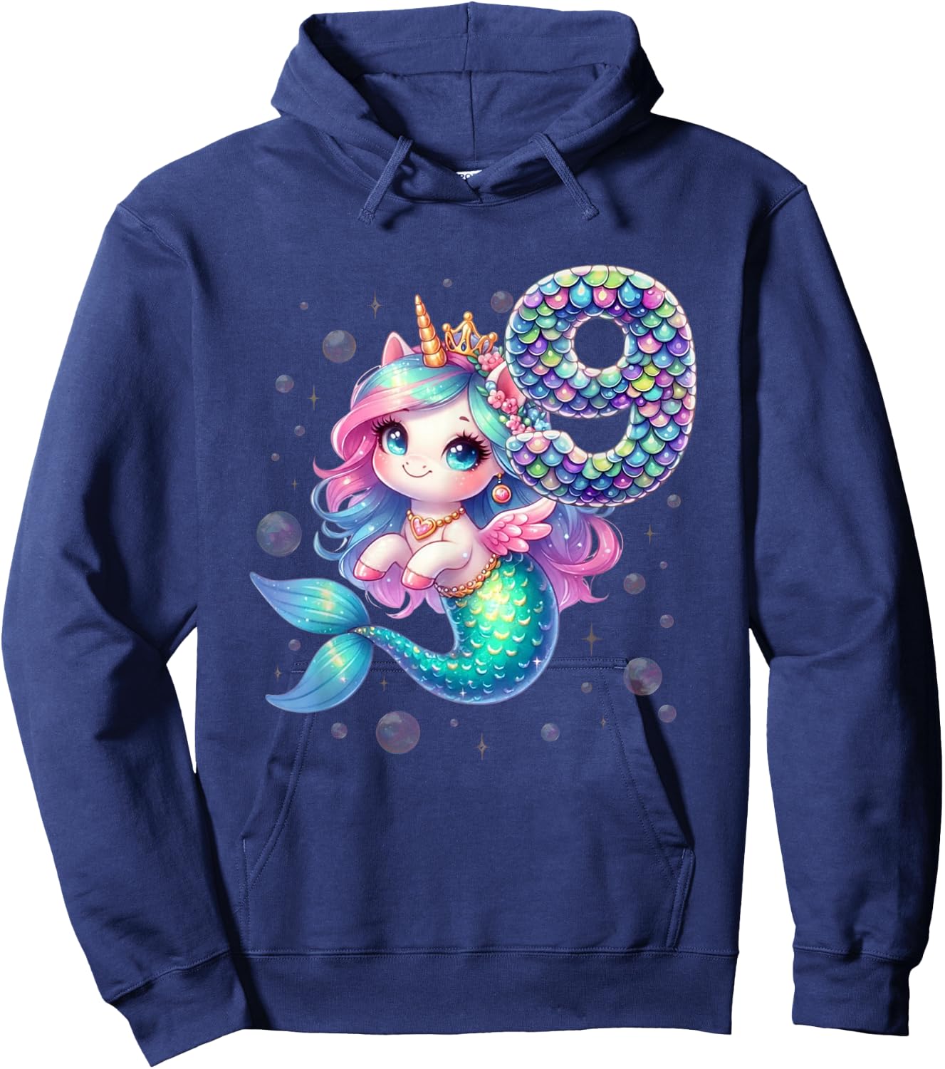 Unicorn Mermaid 9th Birthday 9 Year Old Party Girls Outfit Hoodie - Hoodie | Navy