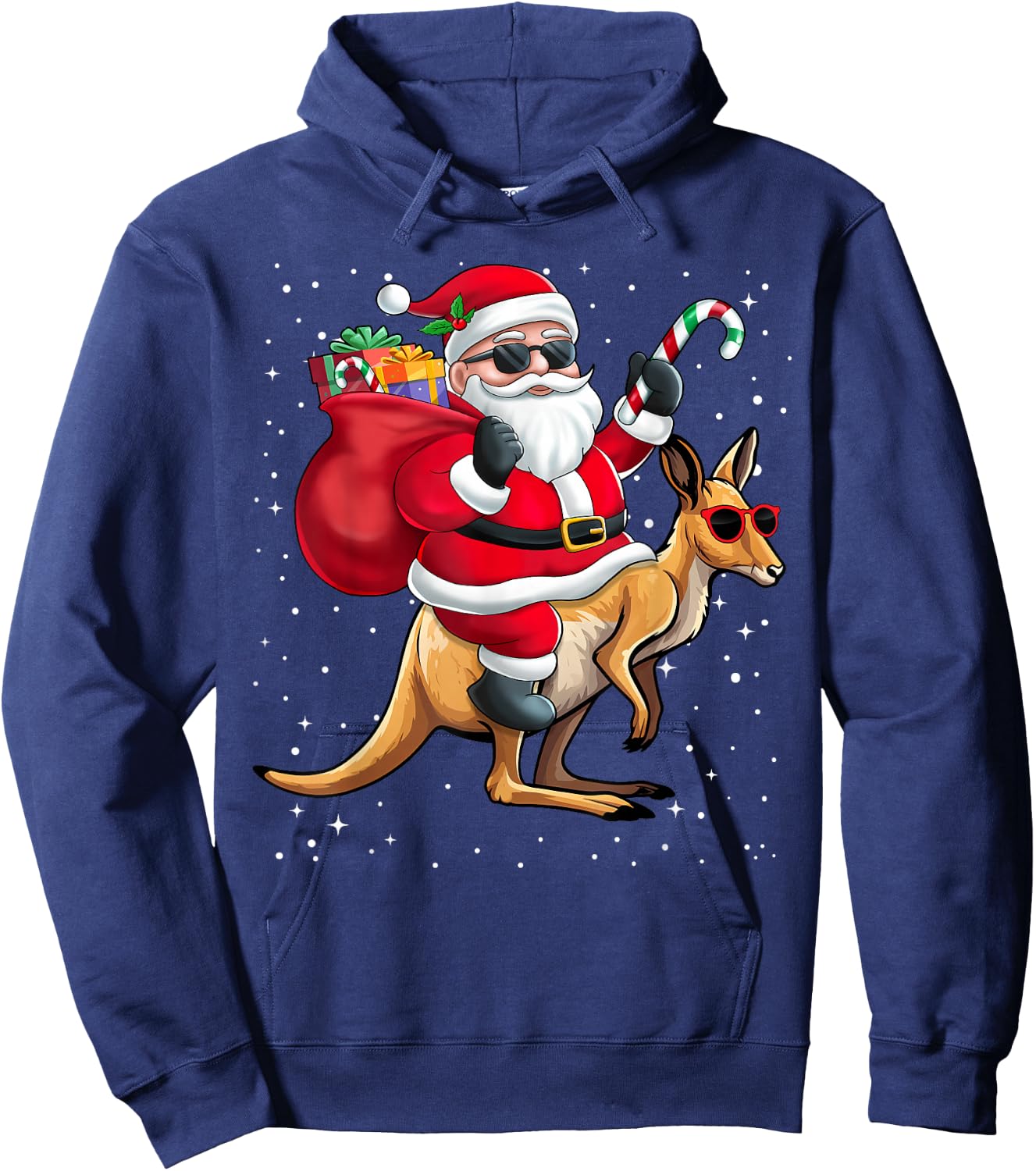 Santa Claus Riding A Kangaroo Christmas Boy Girl Kids Hoodie - Hoodie | Navy
