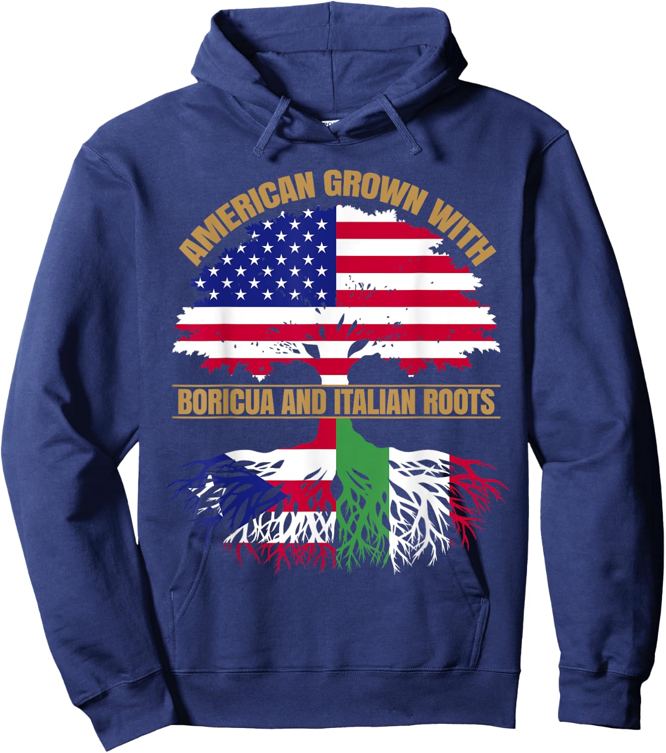 Heritage American Grown with Puerto Rican Italian Roots Hoodie - Hoodie | Navy