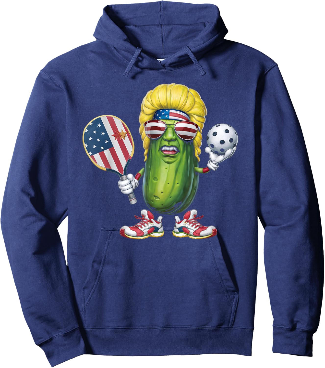 Funny Patriotic Pickle Player Playing Pickleball Game Trump Hoodie - Hoodie | Navy