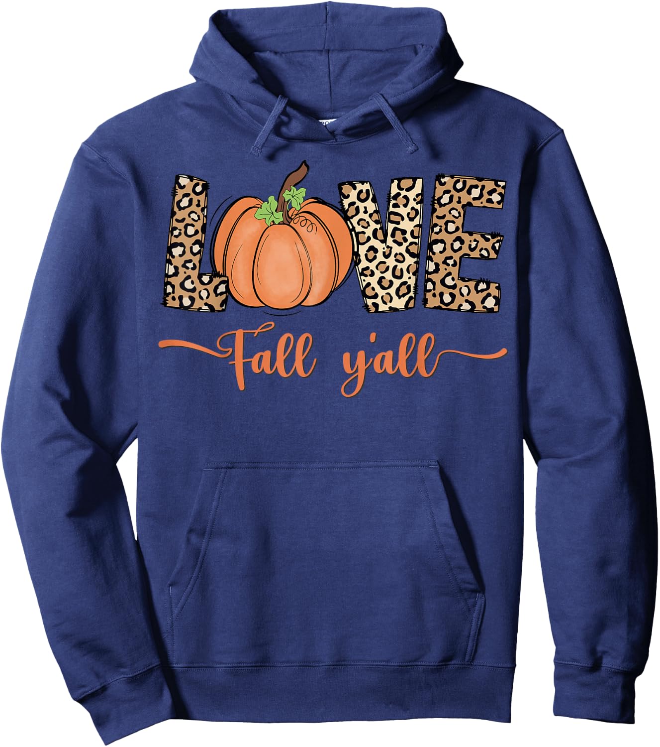 Love Fall Y'all Leopard Print Pumpkin Women's Thanksgiving Hoodie - Hoodie | Navy