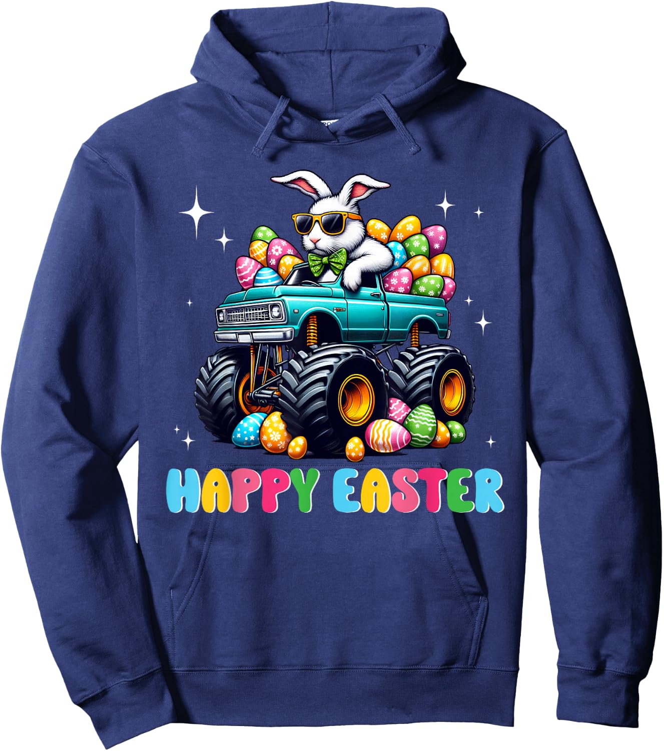 Funny Boys Happy Easter Monster Truck Easter Eggs Toddler Hoodie - Hoodie | Navy