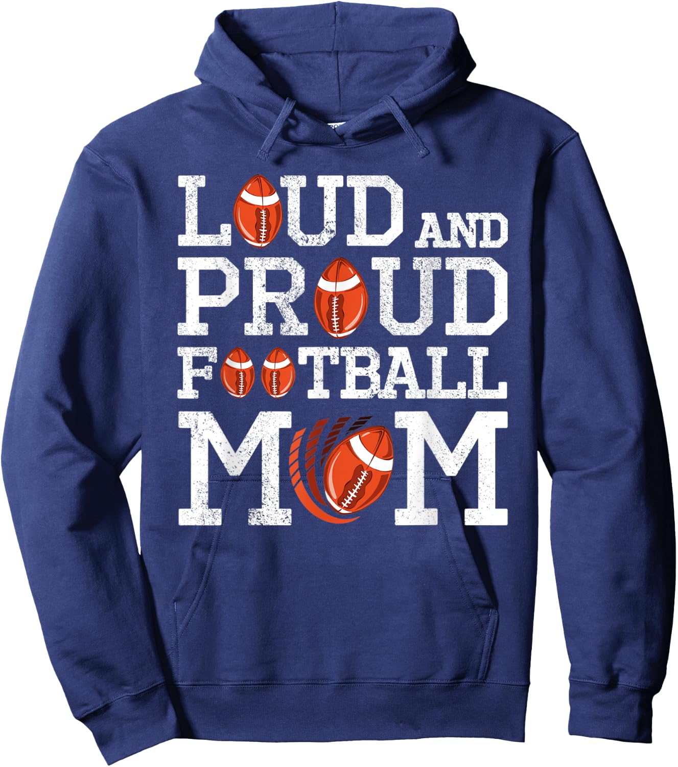 Loud And Proud Football Mom Game Season Vintage Football Hoodie - Hoodie | Navy
