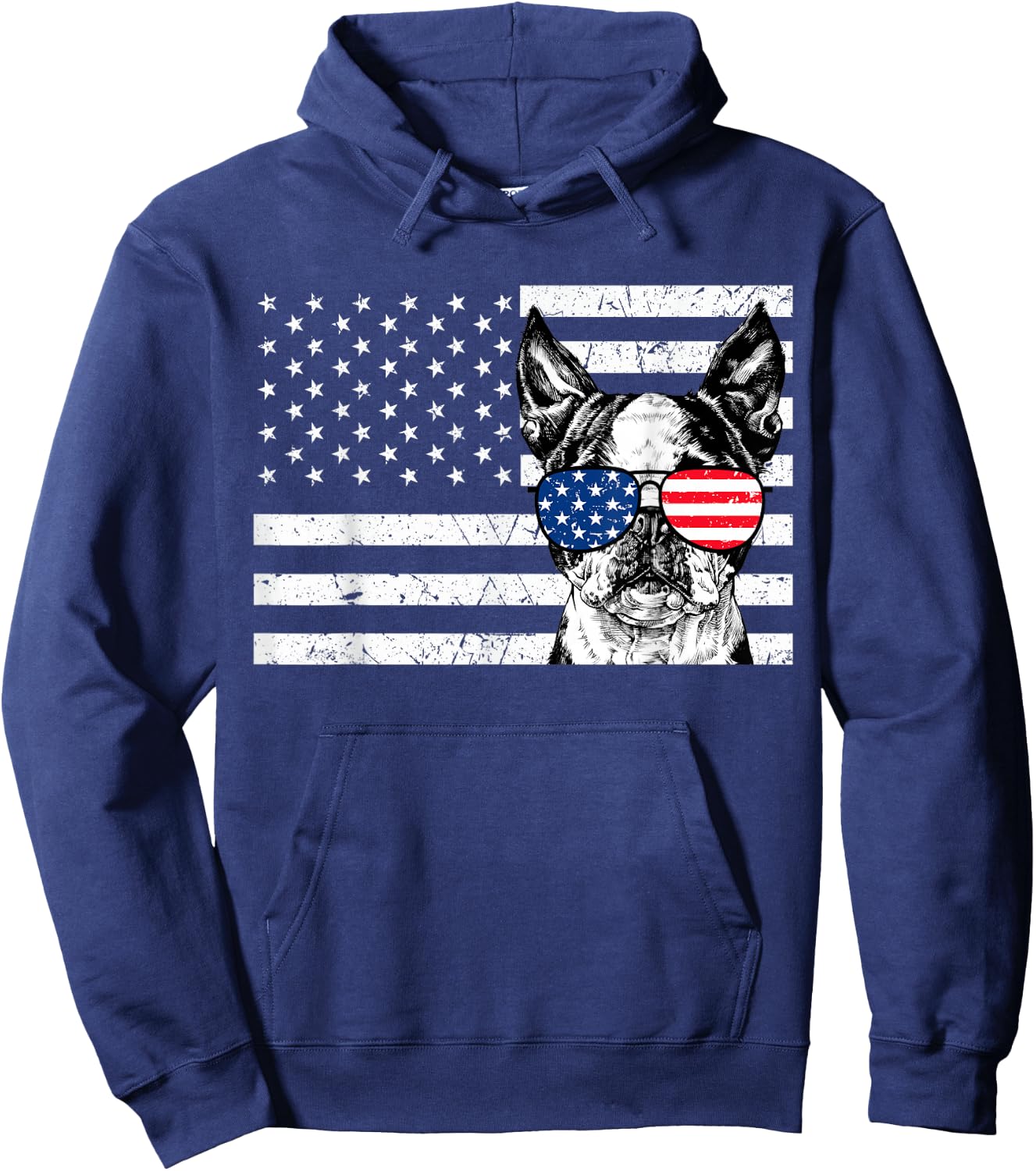 Boston Terrier Dog 4th of July US American Flag Patriotic Hoodie - Hoodie | Navy