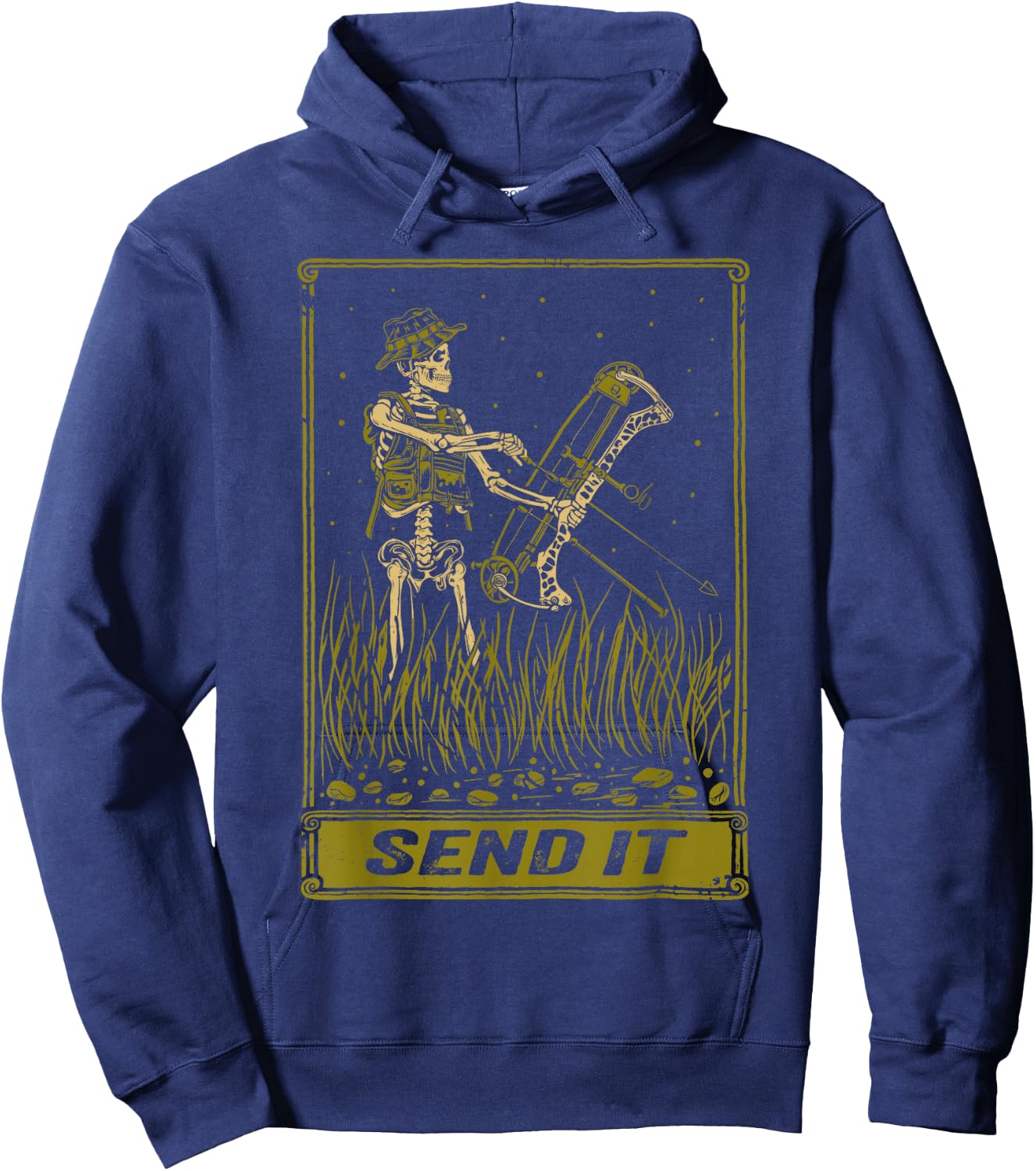 Send It Vintage Bowfishing Skeleton Outdoor Adventure Art Hoodie - Hoodie | Navy