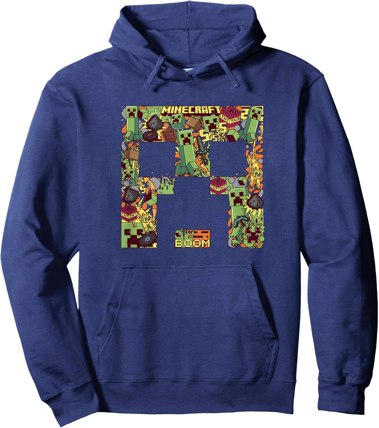 Minecraft Creeper Big Face Collage , Black Hoodie - Hoodie | Navy