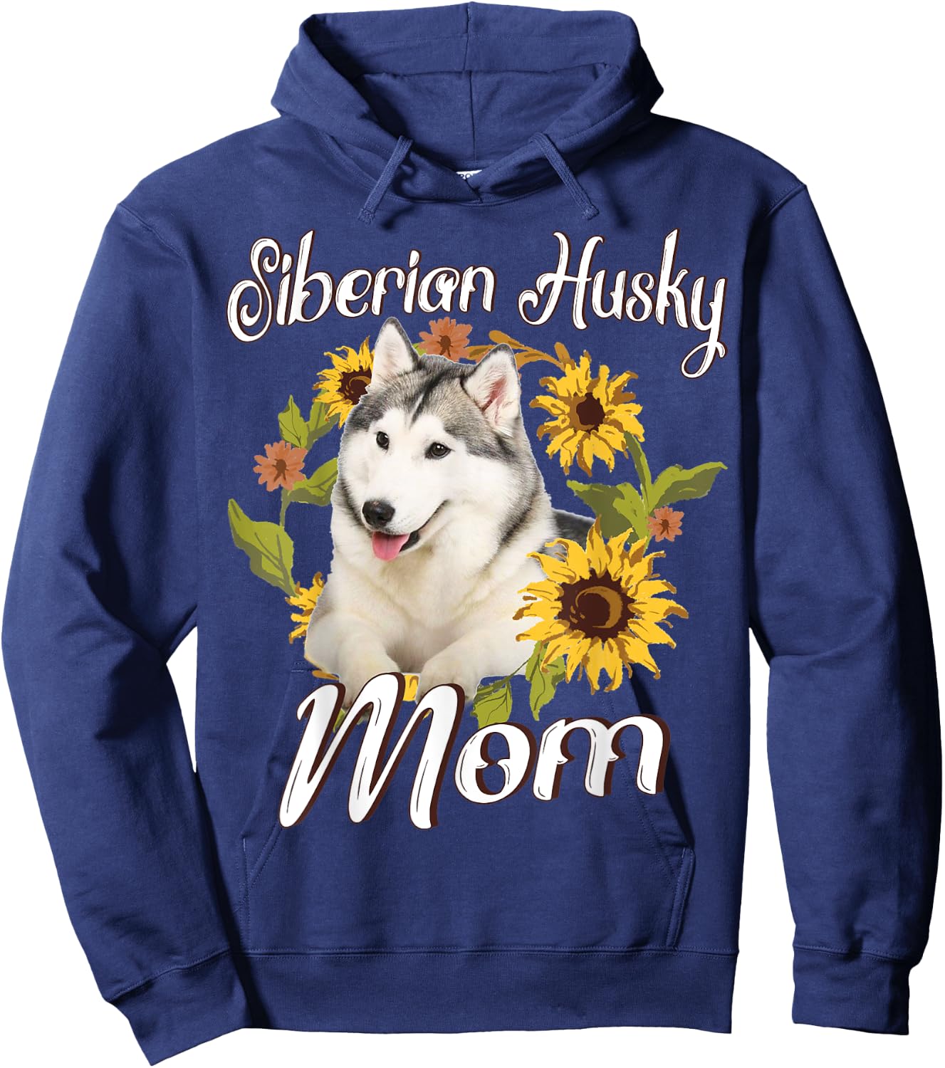 Dog Mom Mother's Day Sunflower Siberian Husky Mom Hoodie - Hoodie | Navy