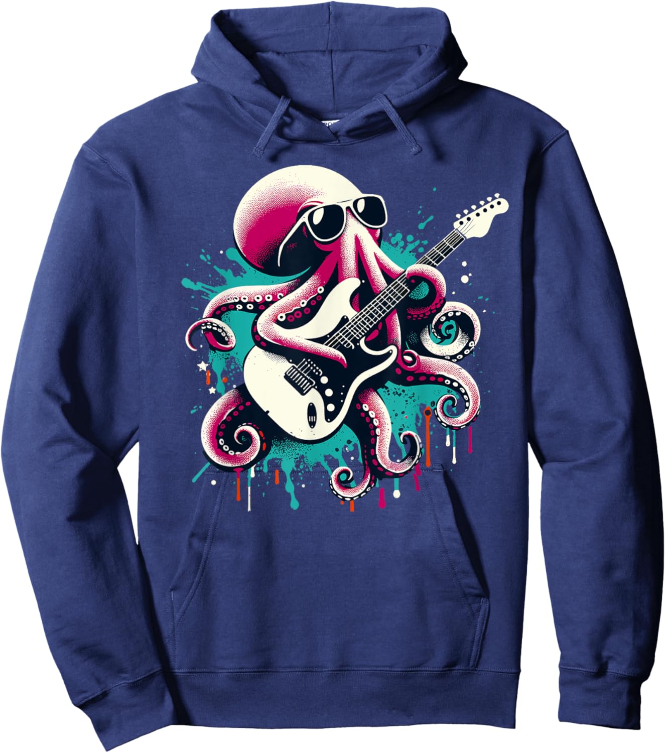 Guitar Octopus Novelty Rock Music Band Concert Funny Guitar , black Hoodie - Hoodie | Navy