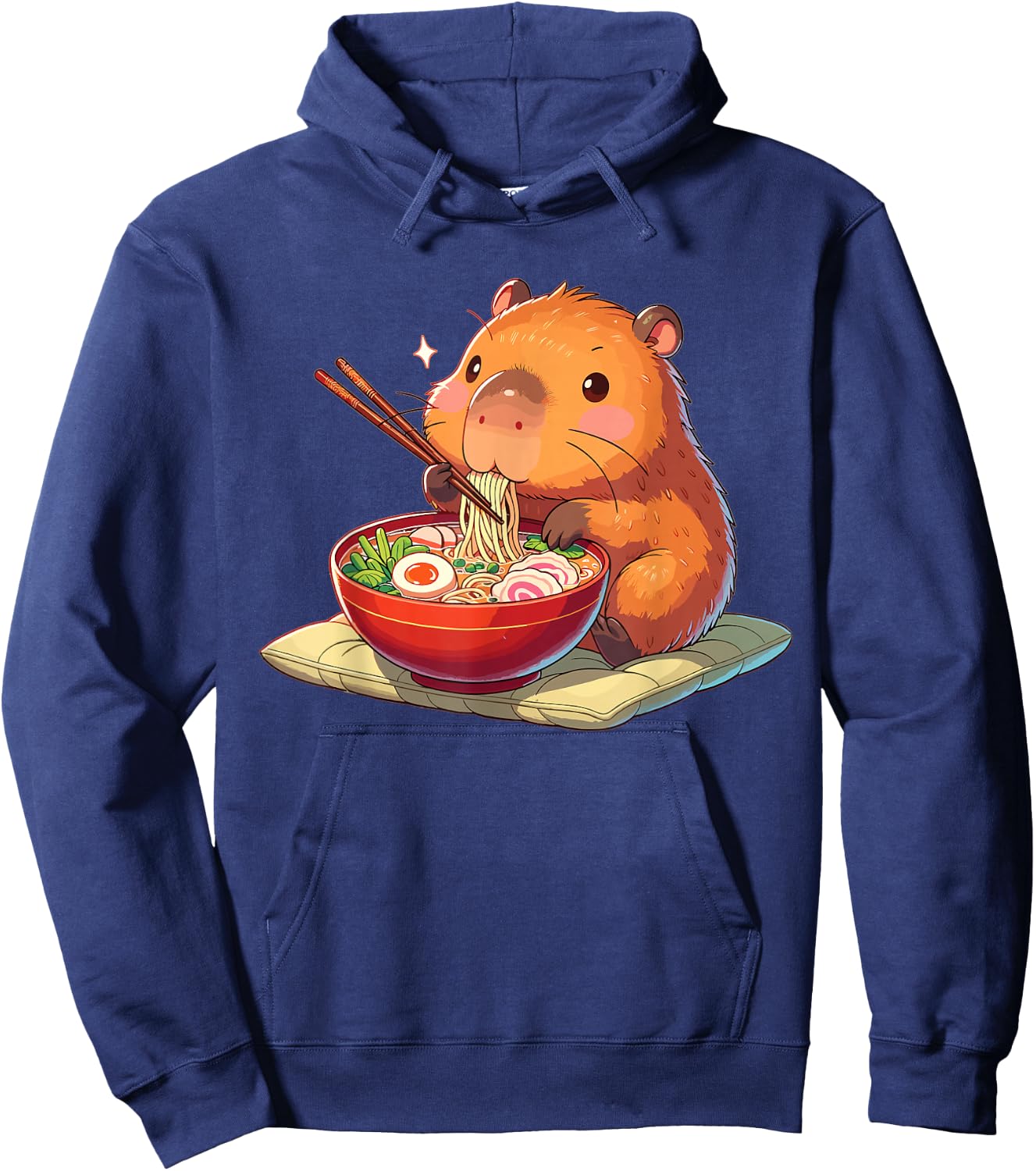 Cute Capybara Eats Ramen Noodles Capybaras Ramen , black Hoodie - Hoodie | Navy