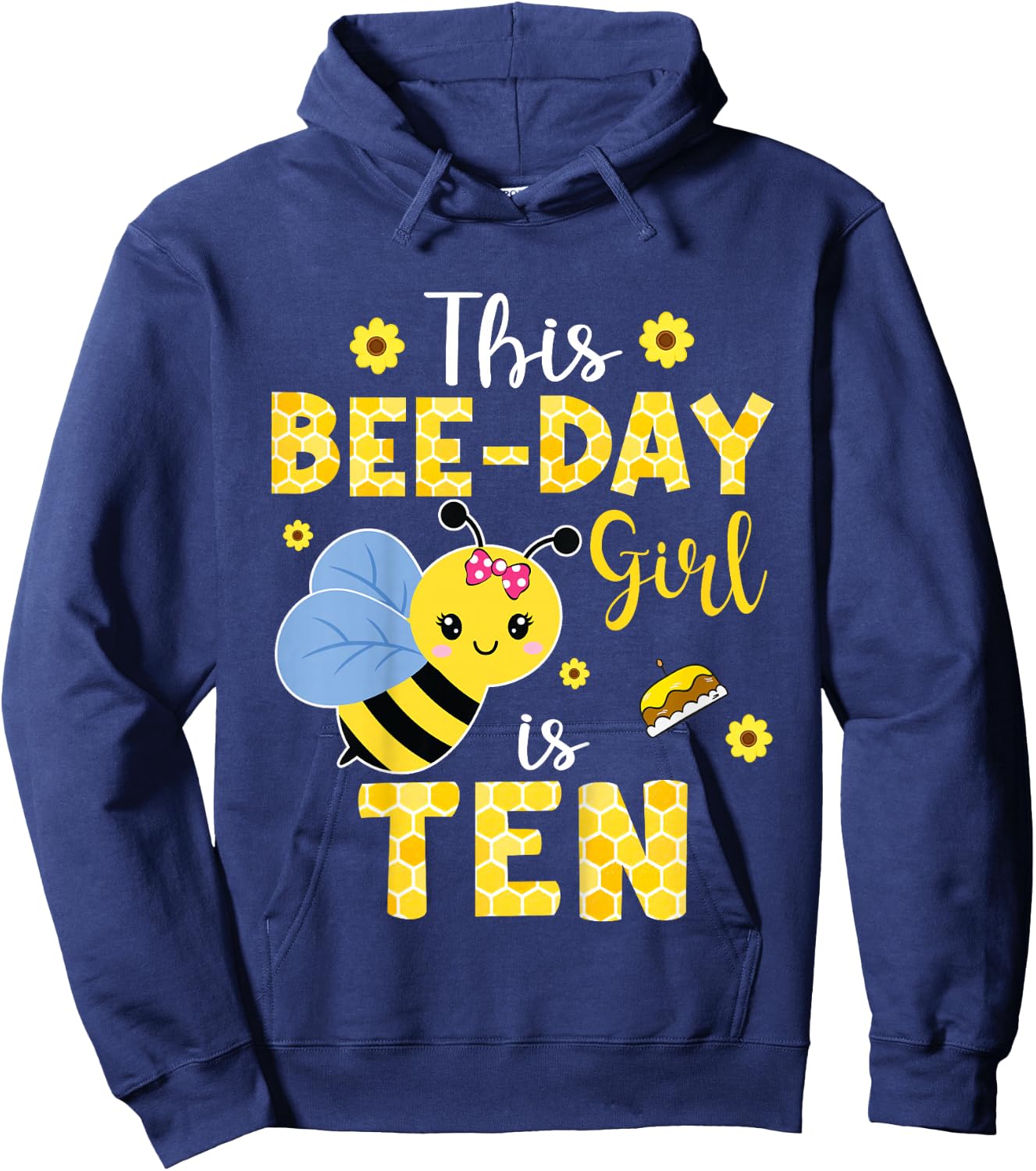 This Bee-Day Girl Is Ten 10 Years Old 10th Birthday Kids Hoodie - Hoodie | Navy