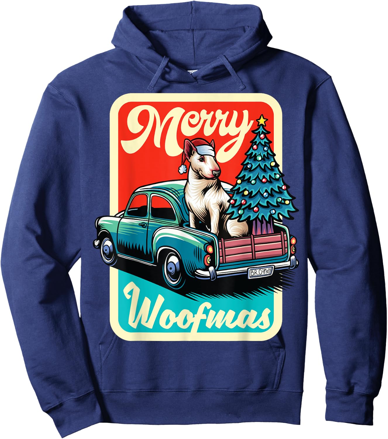 Bull Terrier Merry Christmas Tree Truck Dog X-Mas Hoodie - Hoodie | Navy