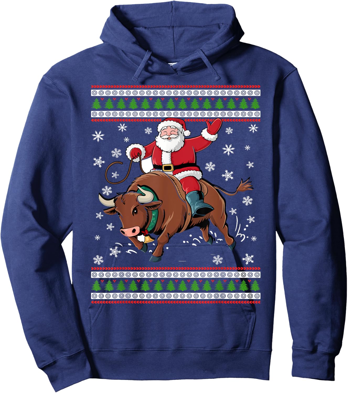 Christmas Santa Riding A Bull Funny Xmas Animal Lover Hoodie - Hoodie | Navy