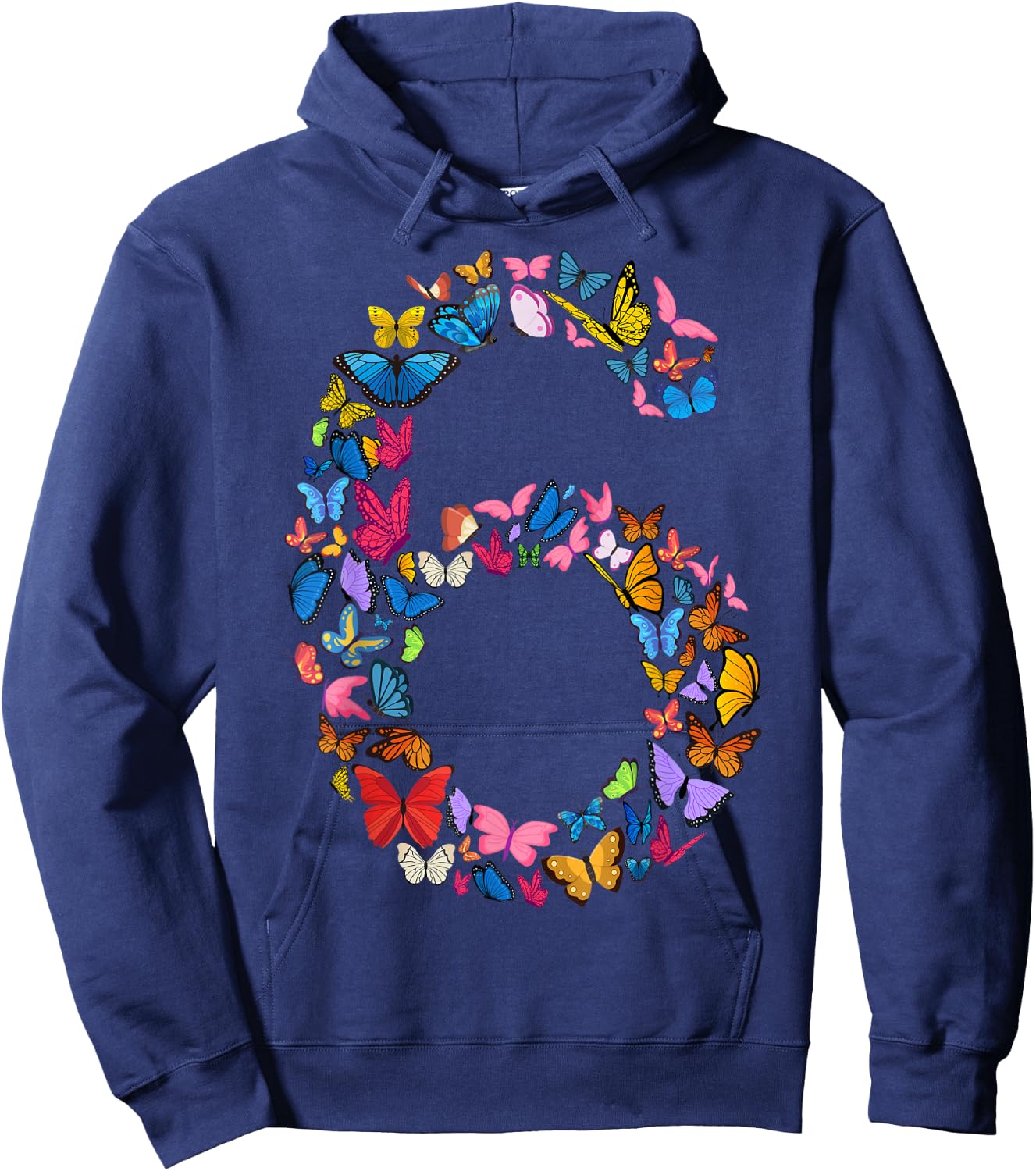 6th Birthday Butterflies 6 Years Old Girl Butterfly Lover , black Hoodie - Hoodie | Navy