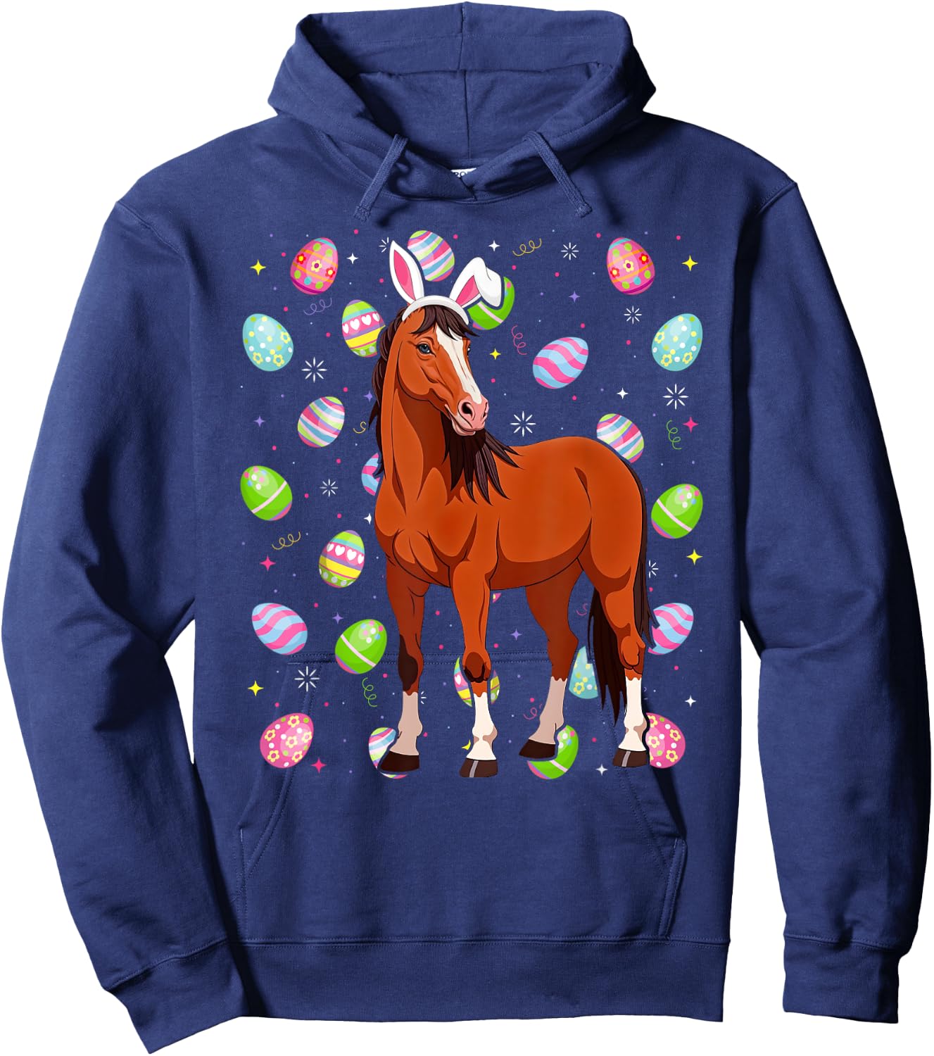 Horse Happy Easter Egg Hunt Bunny Ear Horse Easter Hoodie - Hoodie | Navy