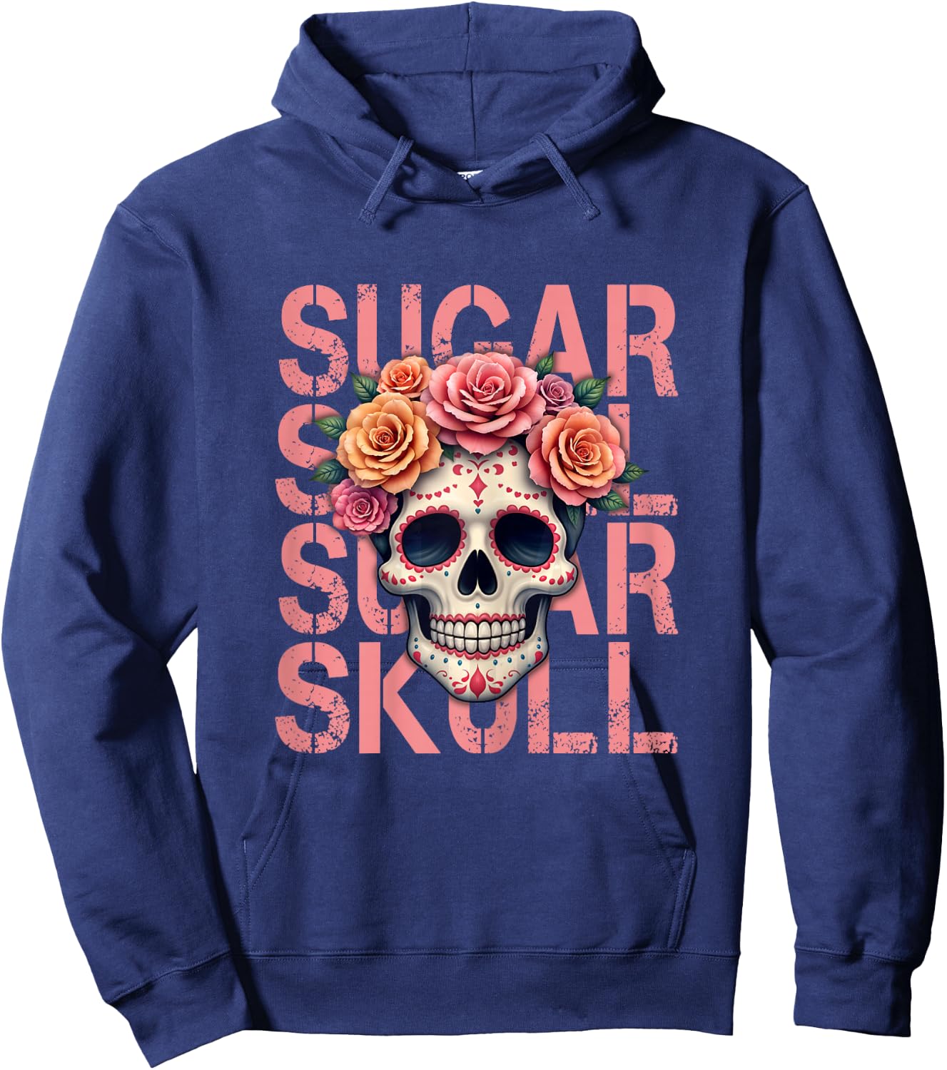 Mexican Skull Sugar Skull Dia de los Muertos , Black, Female X-Small Hoodie - Hoodie | Navy