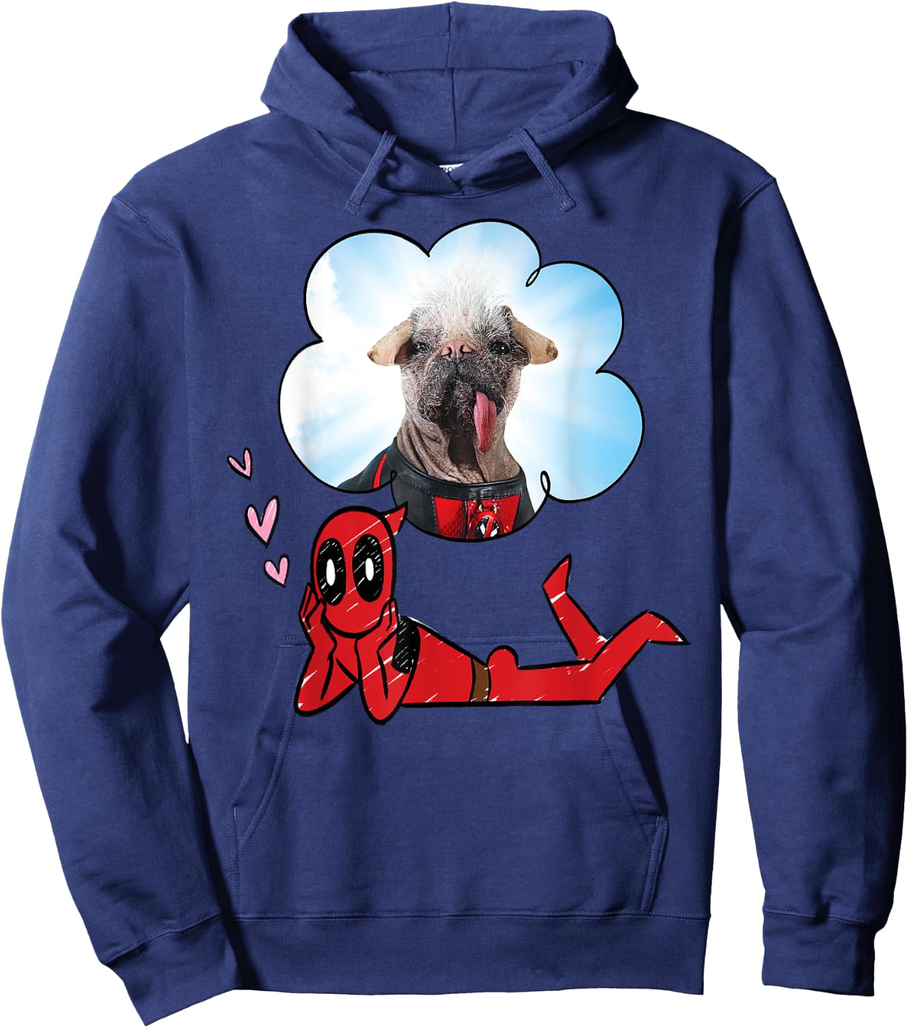 Marvel Deadpool & Wolverine Dreaming of Dogpool Doodle , Black, S Hoodie - Hoodie | Navy