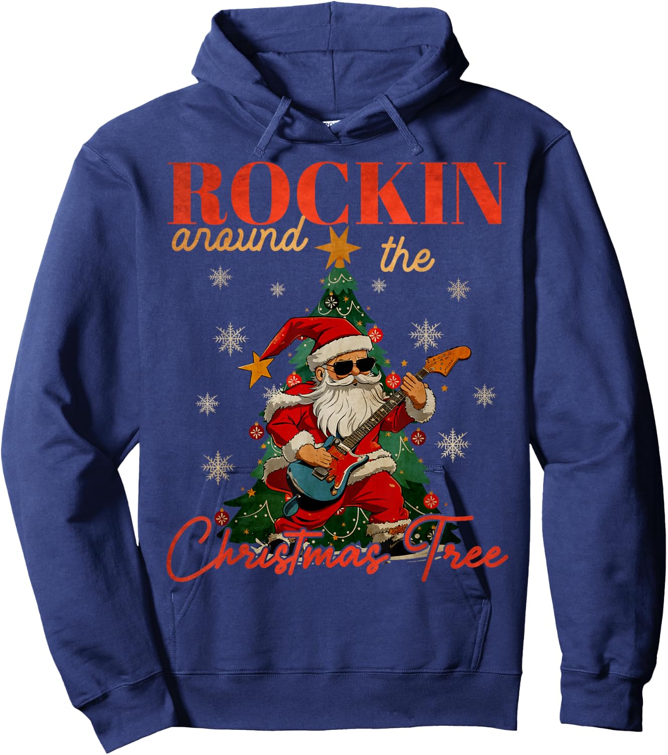 Rocking Around The Christmas Tree Santa Rock and Roll Guitar Hoodie - Hoodie | Navy