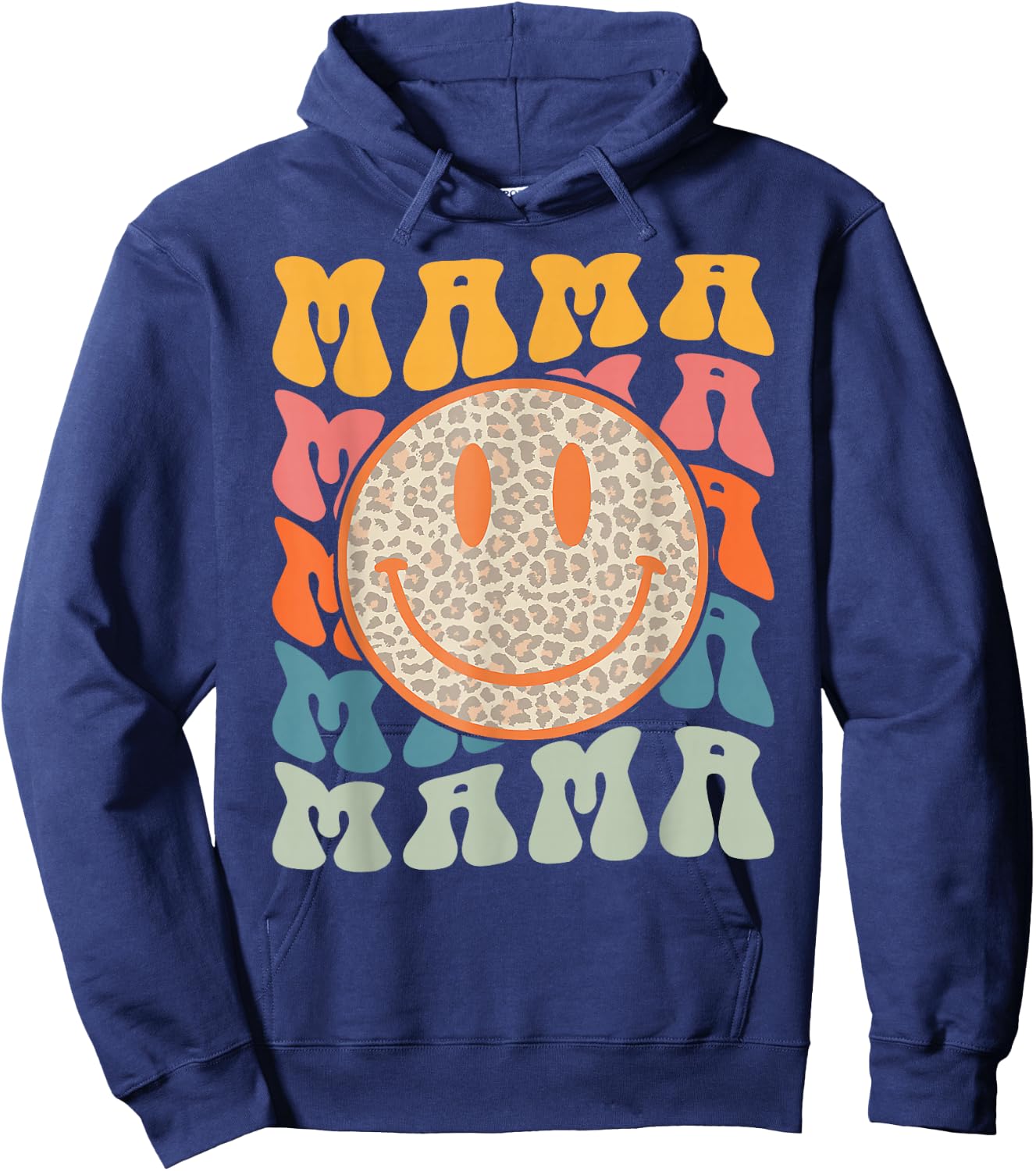 Retro Leopard Mama Groovy Face Trendy New Mama Hoodie - Hoodie | Navy