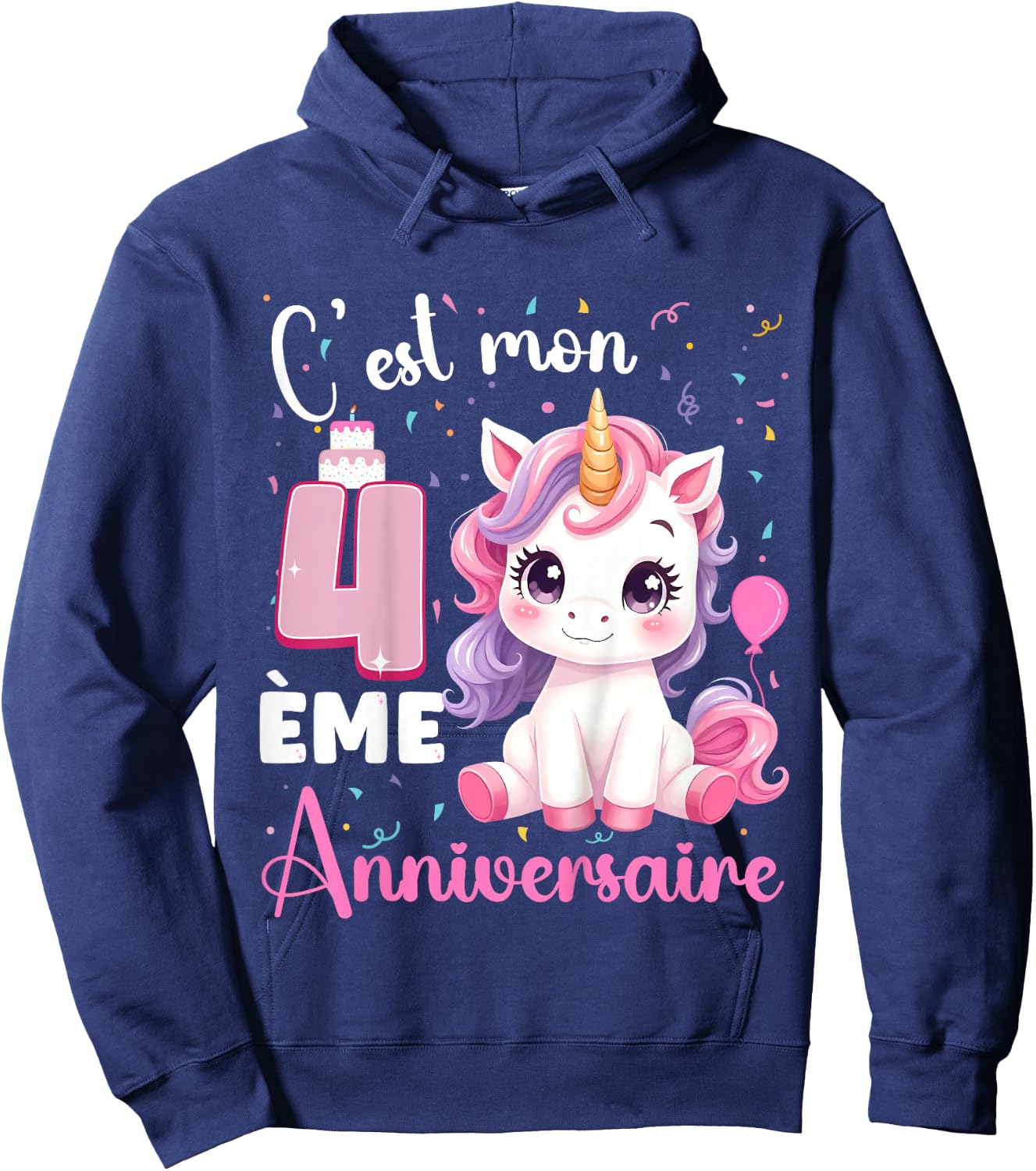 Enfant C'est Mon 4 ème Anniversaire Unicorn Birthday 4 Years , Black, 2 Hoodie - Hoodie | Navy