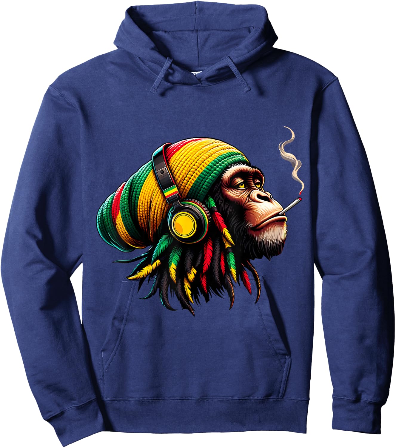 Jamaica Roots Reggae Chimpanzee Headphones Rastafari Monkey , black Hoodie - Hoodie | Navy