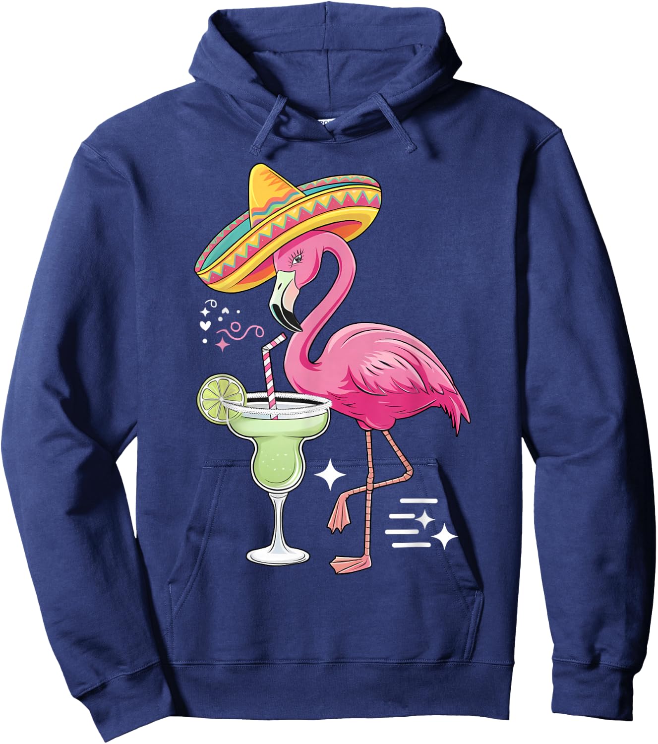 Flamingo Mexican Cinco De Mayo Poncho Drinking Margarita Hoodie - Hoodie | Navy