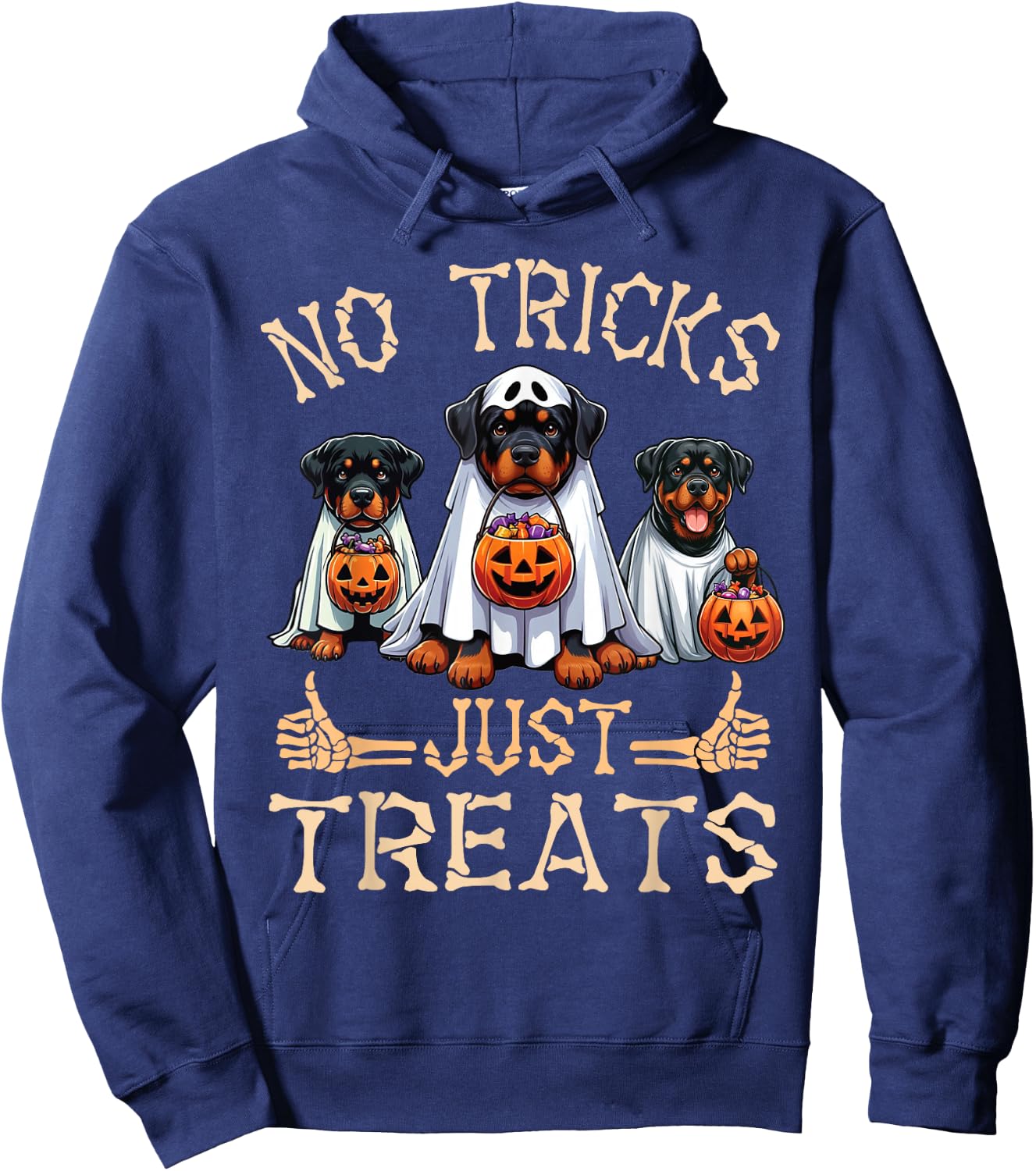 Rottweiler Dog Ghosts Pumpkin Candy No Tricks Just Treats Hoodie - Hoodie | Navy