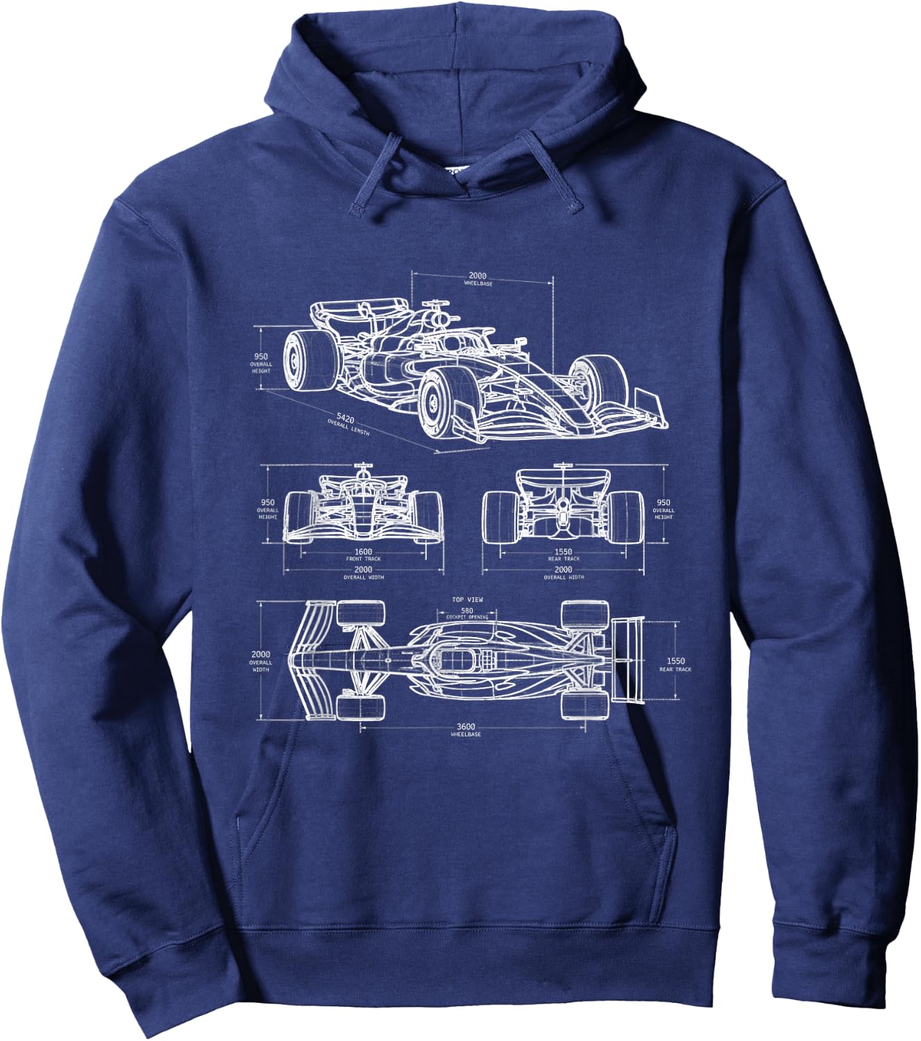 Motorsport Racing Car Blueprint Mechanical Style Graphic Hoodie - Hoodie | Navy