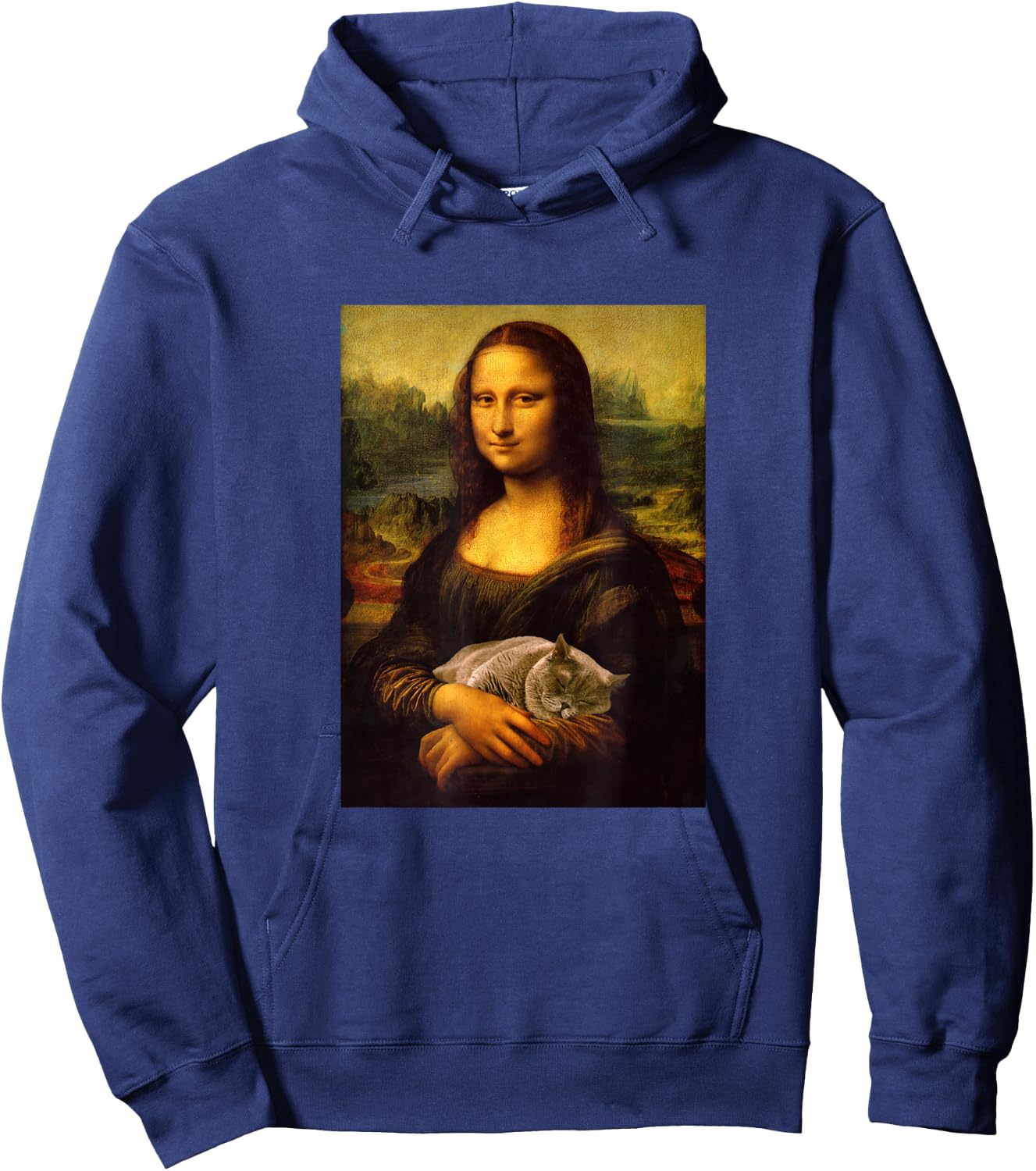 Cool Sarcastic Mona Lisa Carrying Her Cat Graphic Designs Hoodie - Hoodie | Navy
