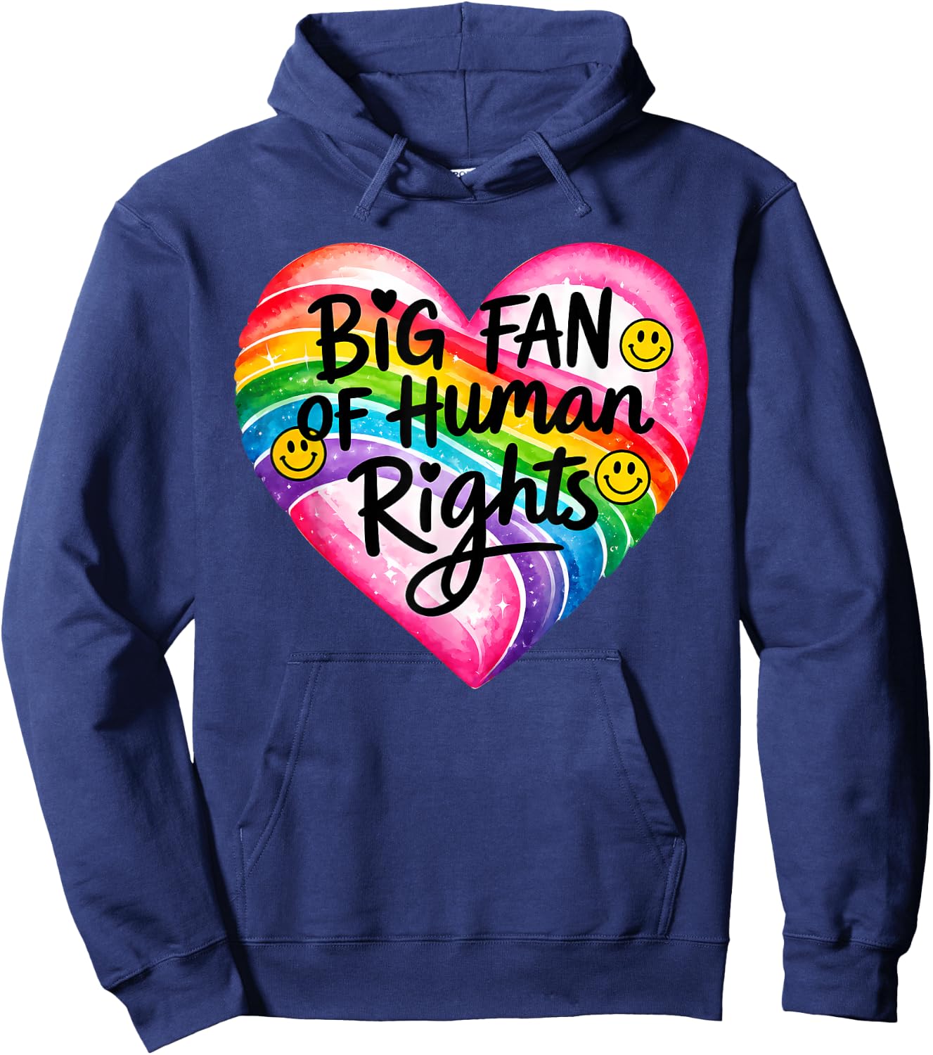 Big Fan of Human Rights Rainbow Heart Smile Face Hoodie - Hoodie | Navy