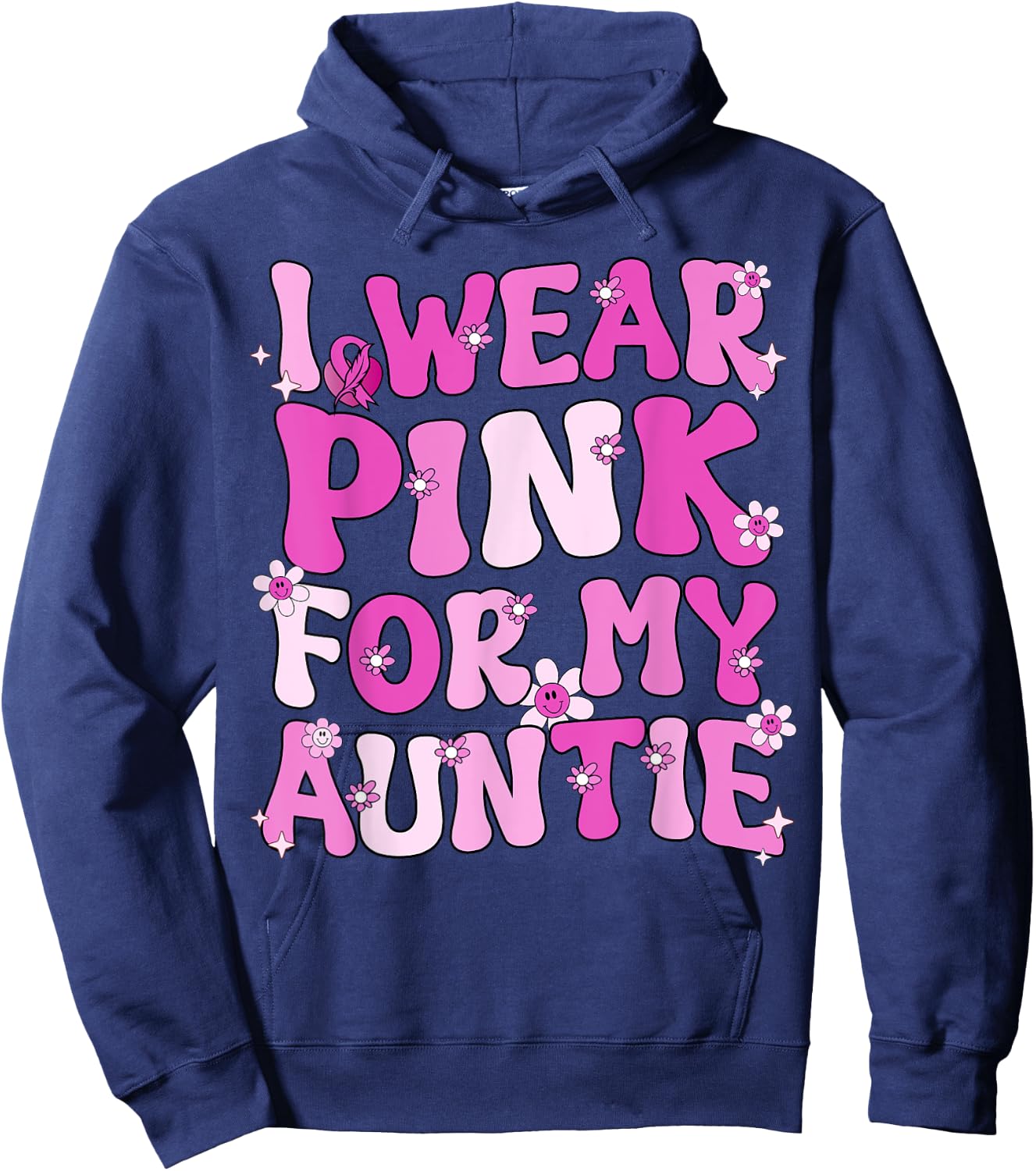 Groovy I Wear Pink For My Auntie Breast Cancer Awareness Hoodie - Hoodie | Navy