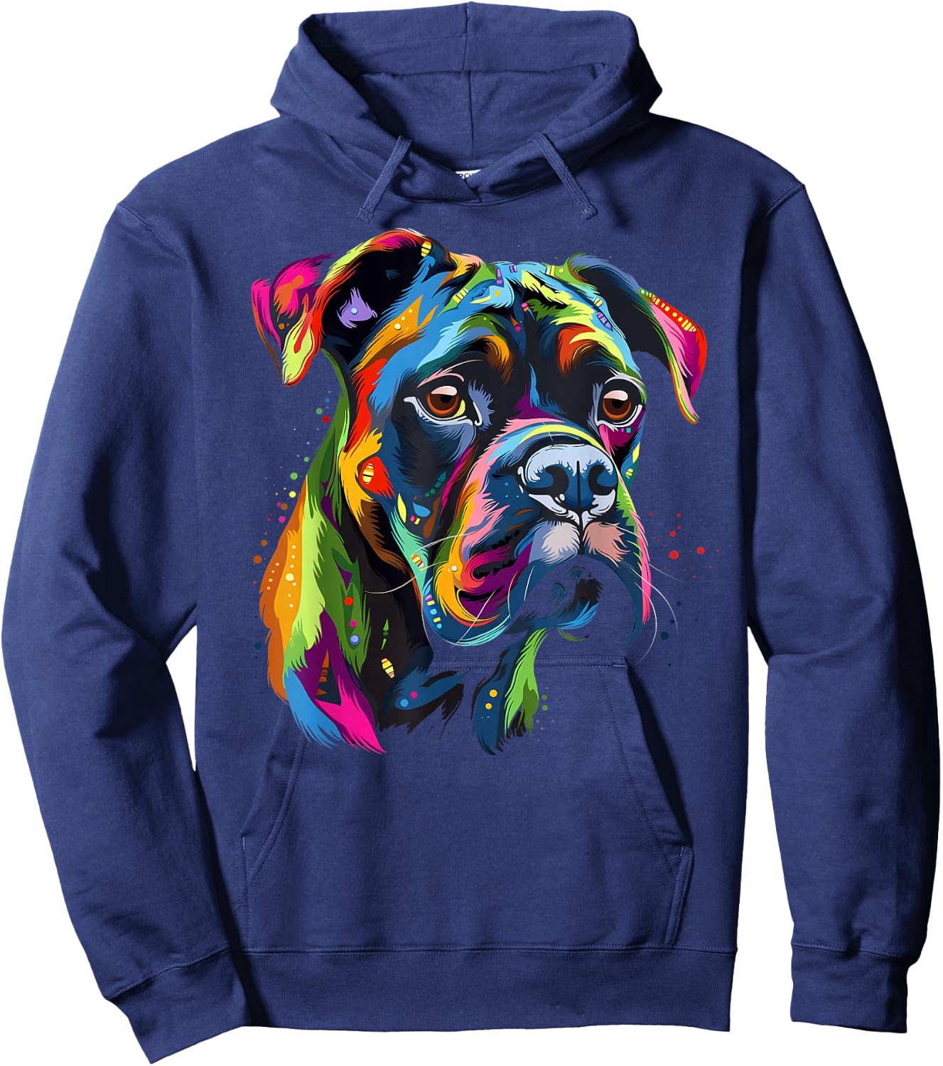 Boxer-Hund, buntes Gesicht, lustiger Welpen-Kunstliebhaber, Schwarz Hoodie - Hoodie | Navy