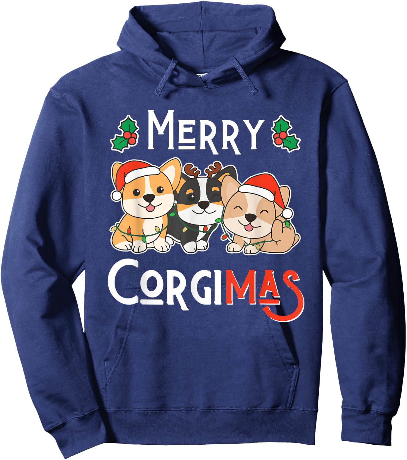 Merry Corgimas Pun Corgi Christmas Hoodie - Hoodie | Navy