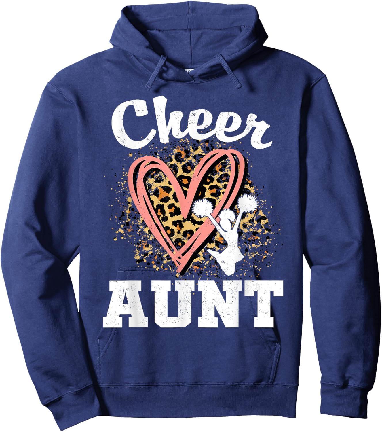 Cheer Aunt Leopard Heart Cheerleader Matching Family Hoodie - Hoodie | Navy