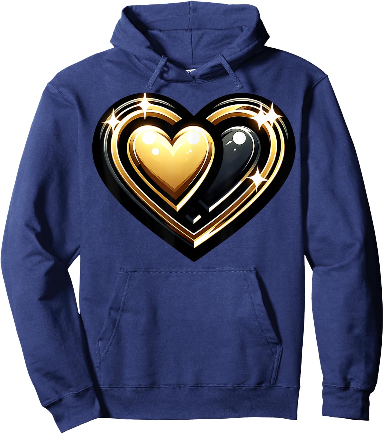 Golden And Black Hearts Sparkling Heart Design Hoodie - Hoodie | Navy