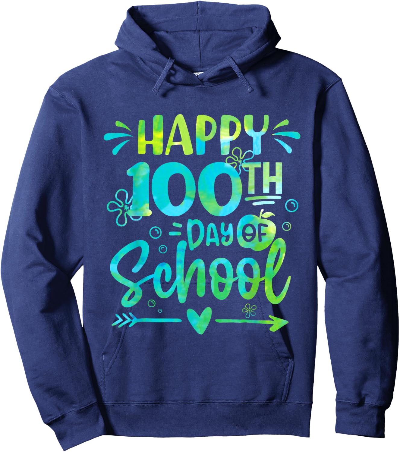 Happy 100th Day Of School Tie Dye Rainbow 100 Days Smarter Hoodie - Hoodie | Navy