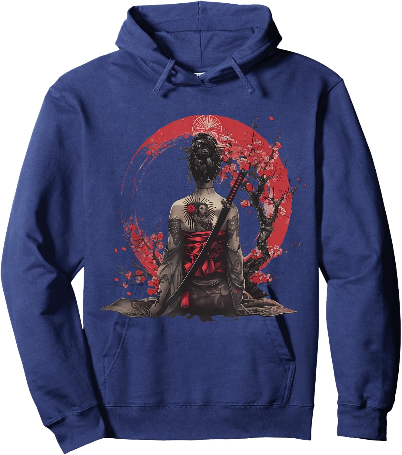 Japanese Samurai Girl Sakura Cherry Blossom Japanese Geisha , black Hoodie - Hoodie | Navy