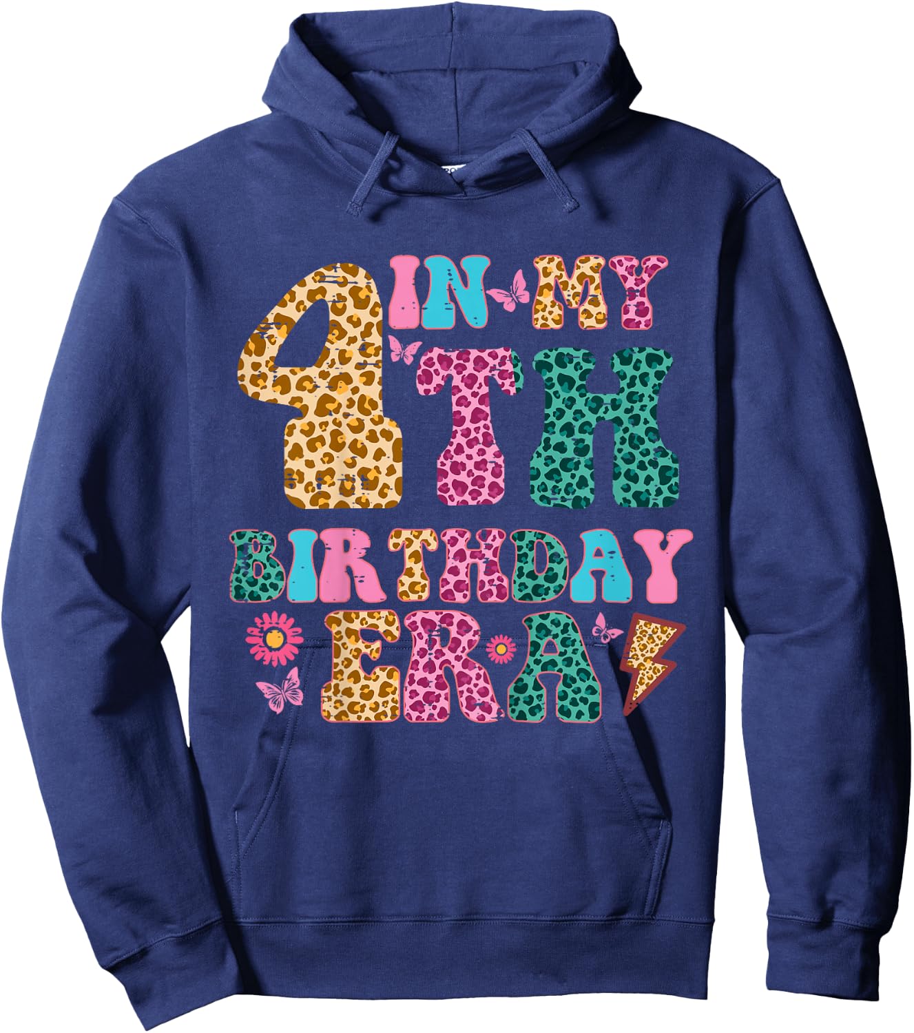 In My 4th Birthday Era Leopard 4 Four Year Old Bday Girls Hoodie - Hoodie | Navy