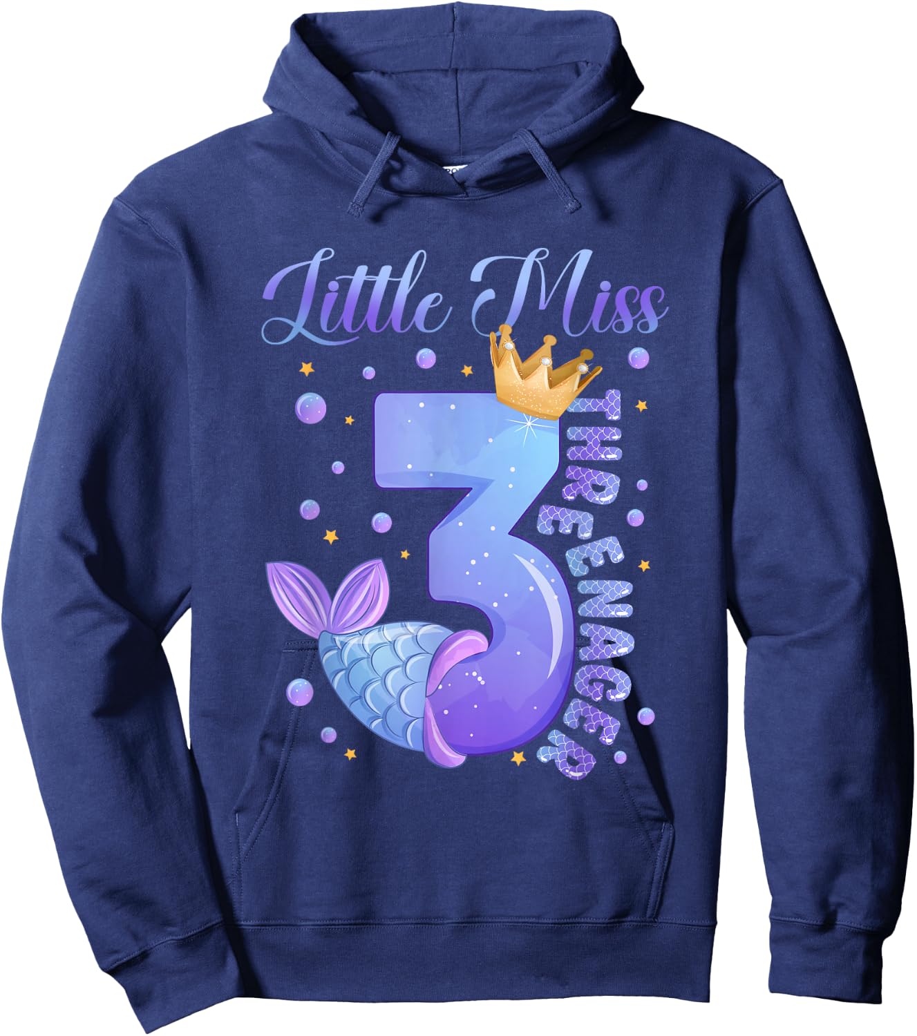 Little Miss Threenager Birthday Decorations Mermaid Girl Hoodie - Hoodie | Navy