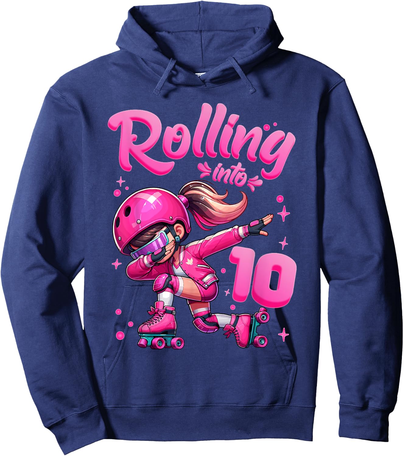 Roller Skating Girl Birthday Kids 10th Birthday Party Hoodie - Hoodie | Navy