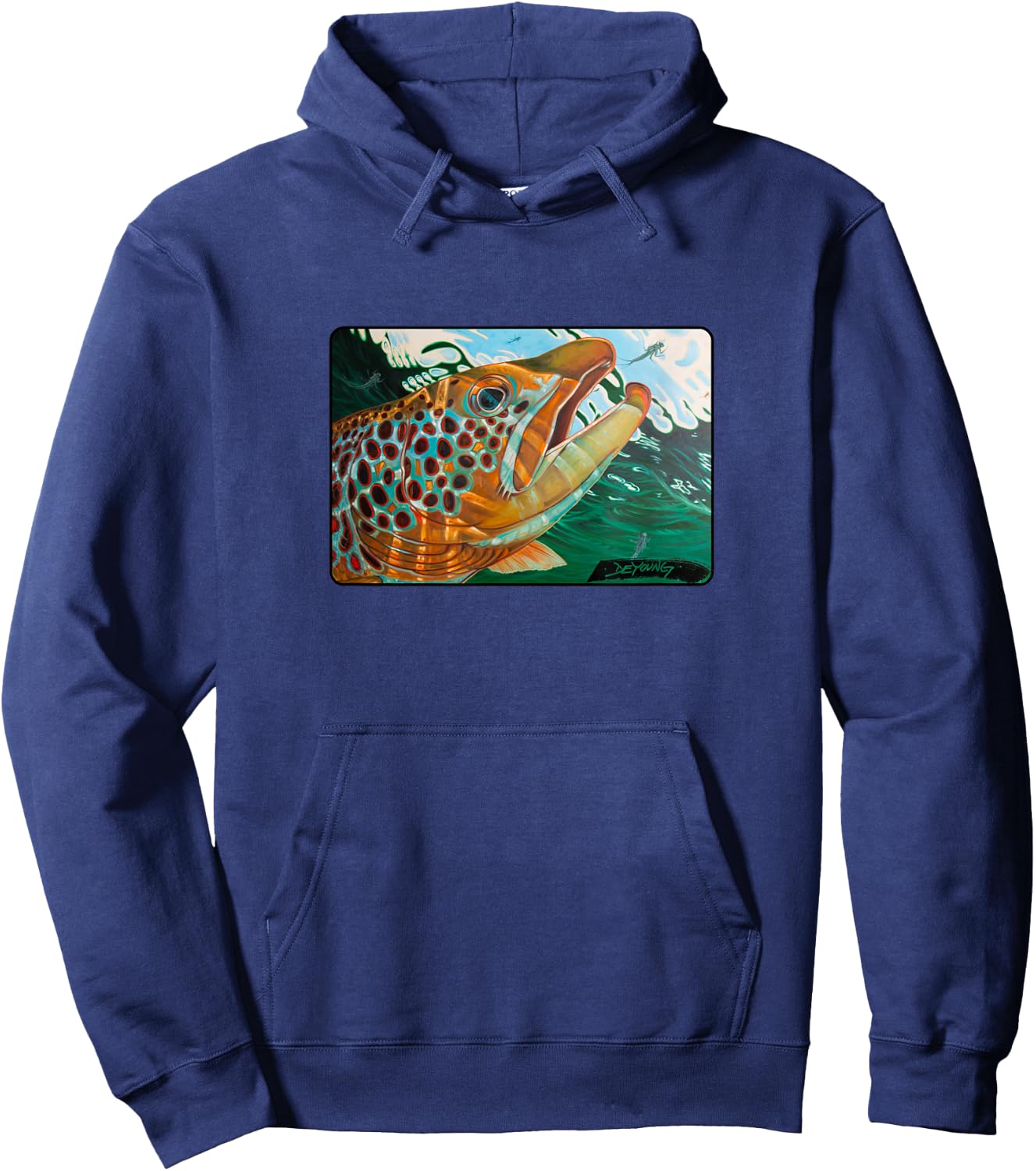Brown Trout Fishing Derek DeYoung Fisherman Gift Hoodie - Hoodie | Navy