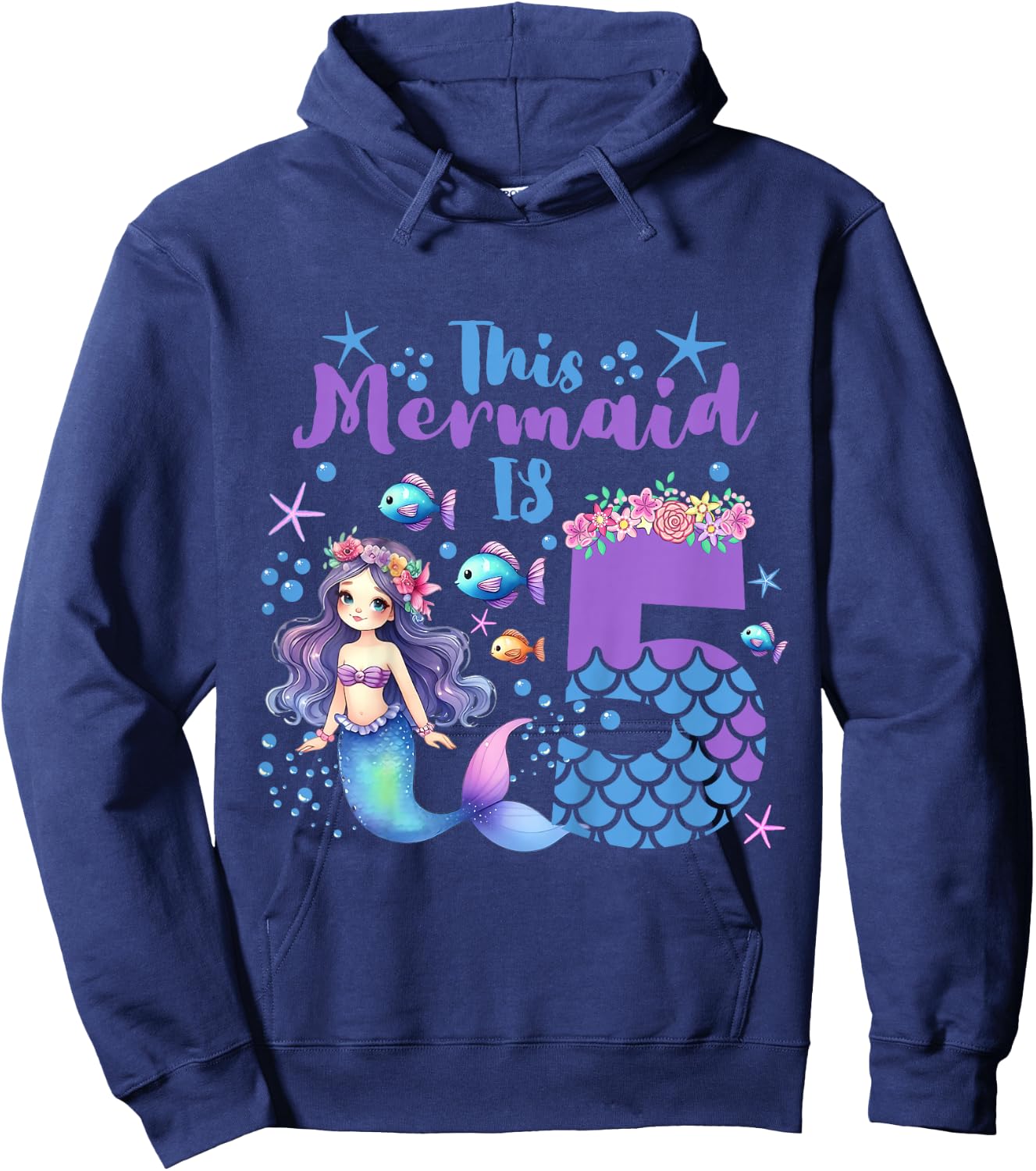 Girls 5th Birthday: This Mermaid Is 5 Years Old Costume Hoodie - Hoodie | Navy