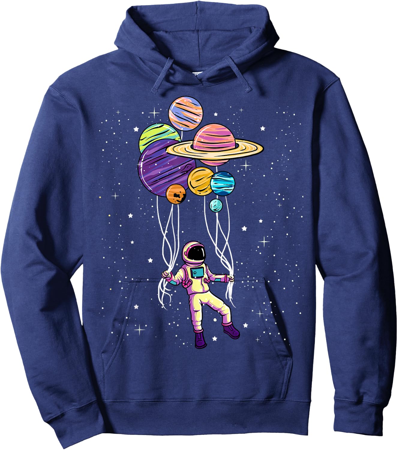 Astronaut Holding Planet Balloons BoysGirls STEM Kids Hoodie - Hoodie | Navy