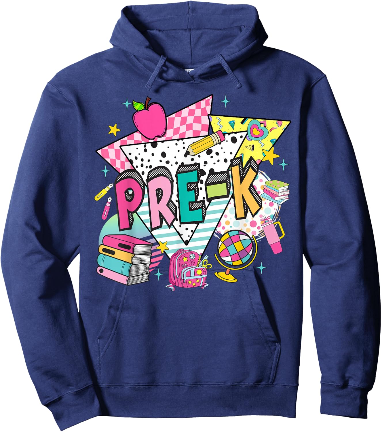 Pre-K Teachers Students Retro 90s Back To School Hoodie - Hoodie | Navy