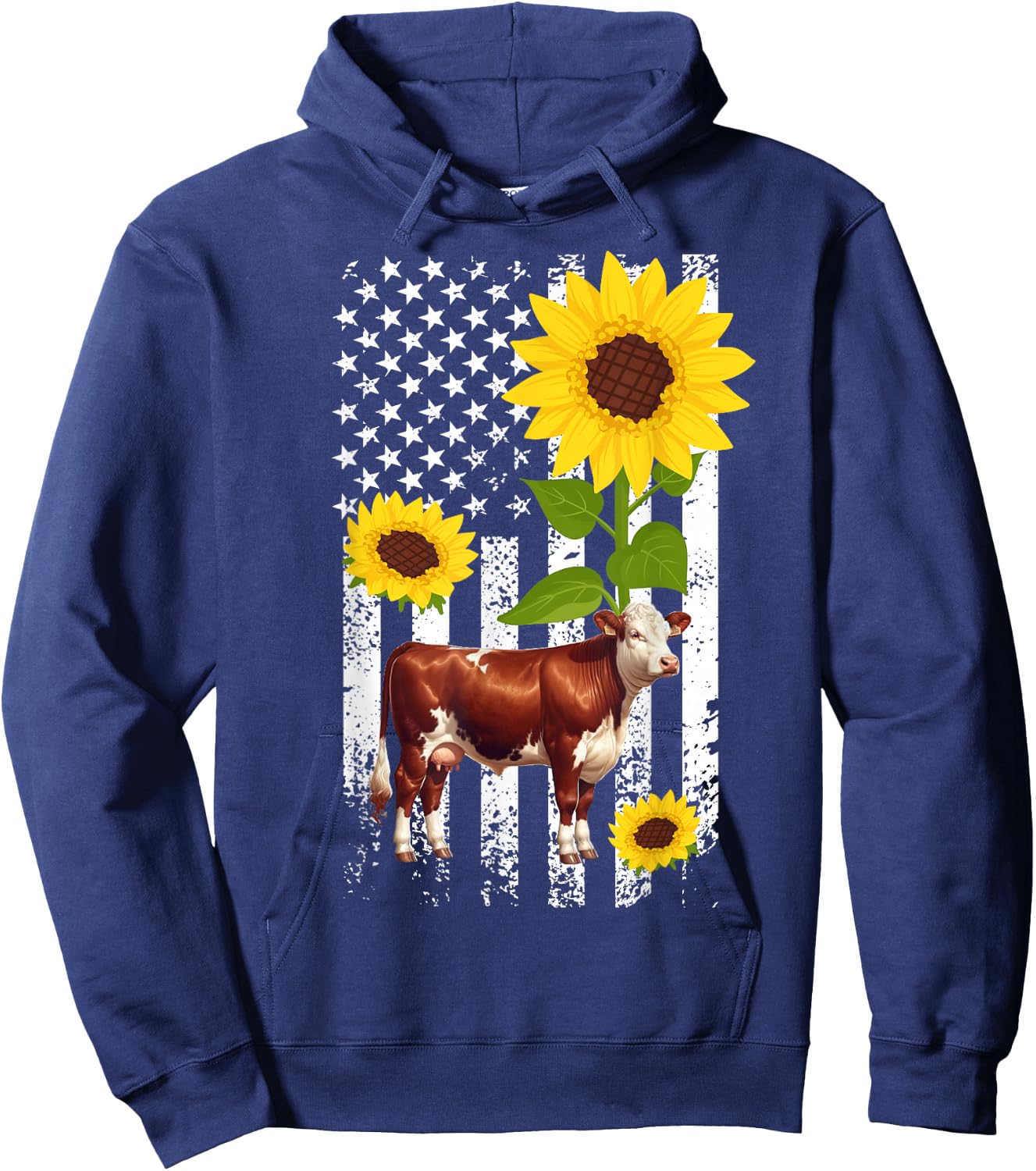 Hereford Cow US Flag Hereford Cow Lover Hereford Cattle Hoodie - Hoodie | Navy