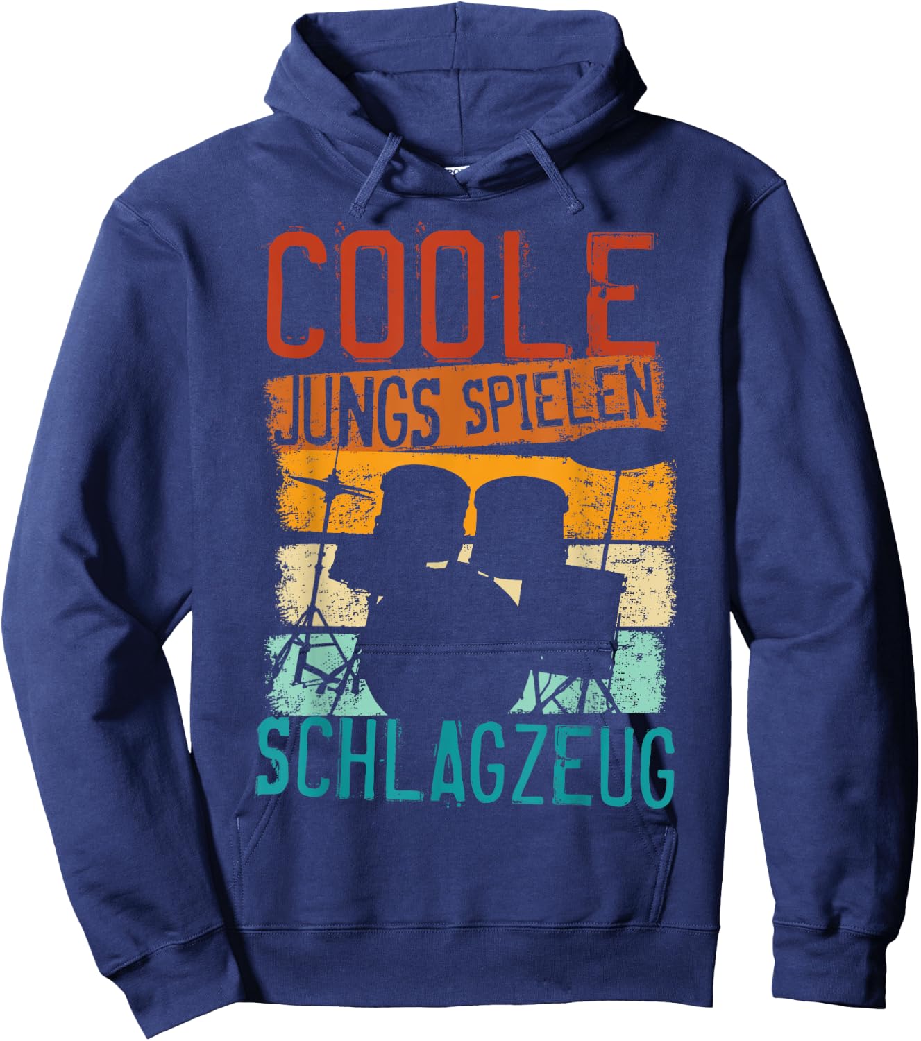 Cool Boys Playing Drums Retro Drummer Children's , black Hoodie - Hoodie | Navy