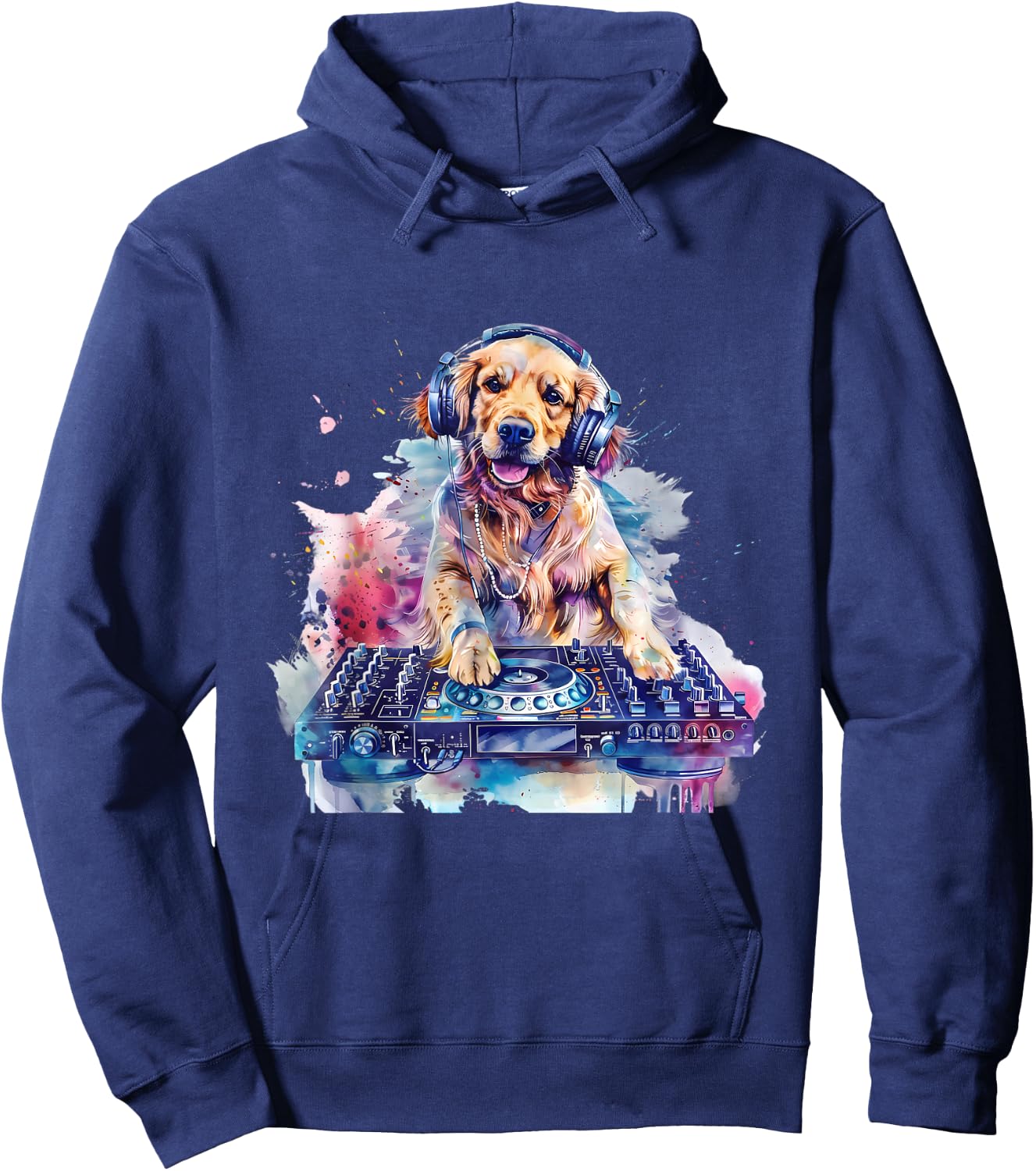 Dog Music DJ EDM Techno Turntable DJ Dog Artwork Beatmaker Hoodie - Hoodie | Navy