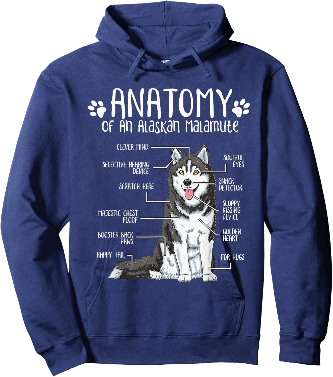 Funny Anatomy Alaskan Malamute Dog Lover Women Girls Kids Hoodie - Hoodie | Navy
