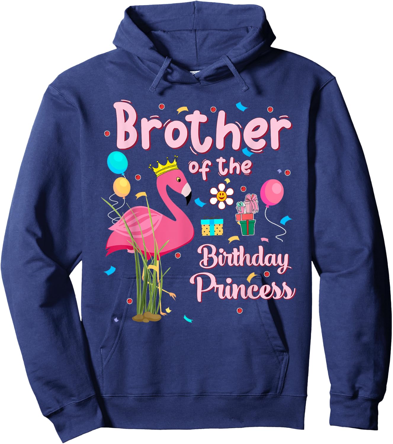 Brother of the Birthday Princess Pink Flamingo Party Squad Hoodie - Hoodie | Navy