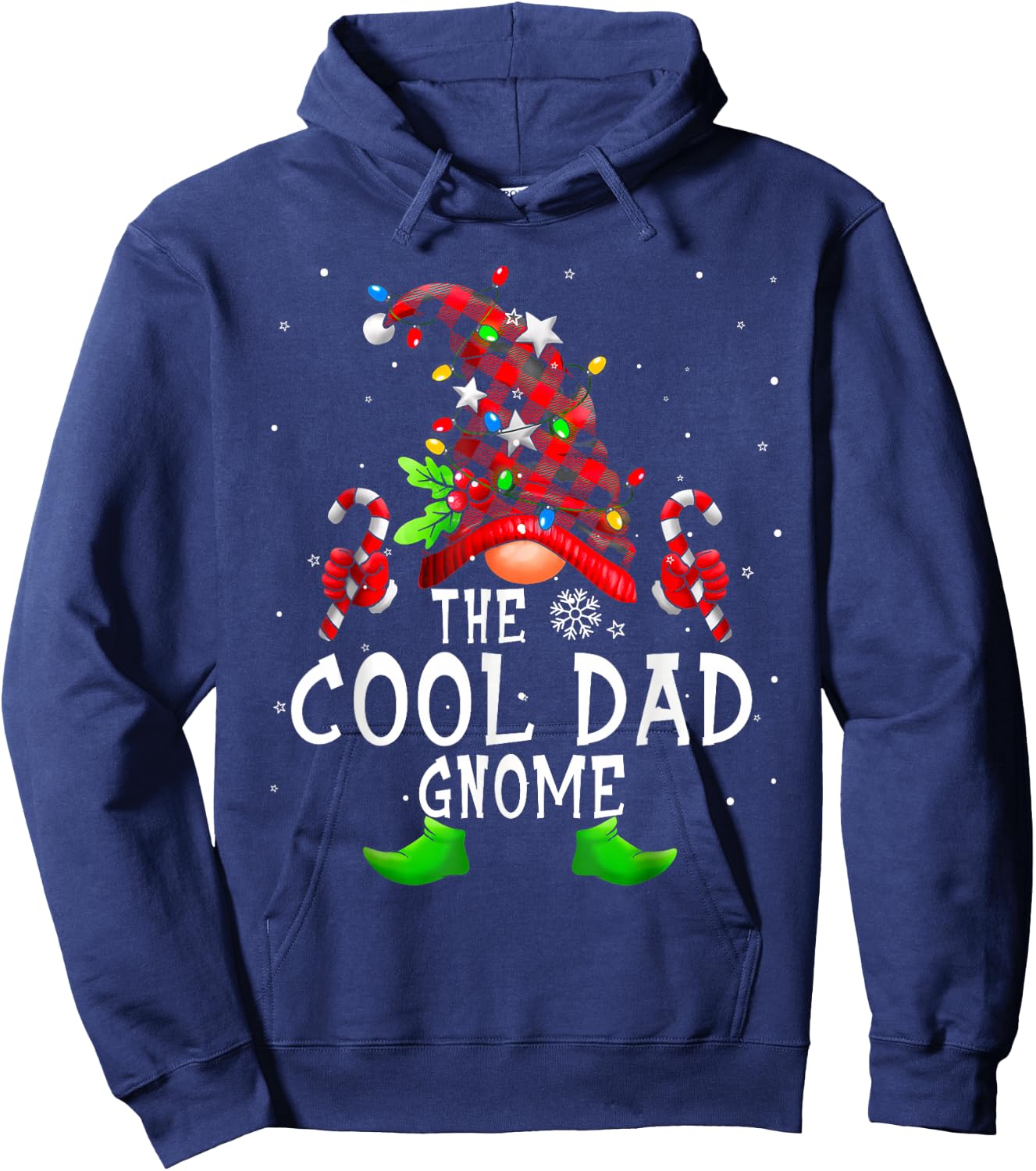 Cool Dad Gnome Buffalo Plaid Matching Family Christmas Hoodie - Hoodie | Navy