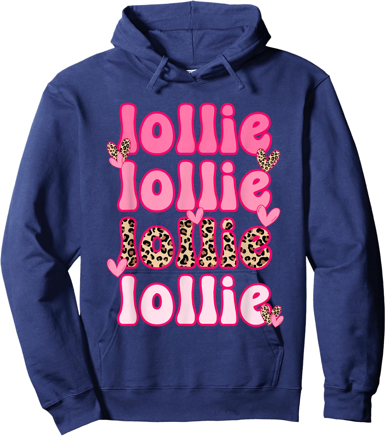 Leopard Groovy Lollie Valentine's Day Women Valentine Hoodie - Hoodie | Navy